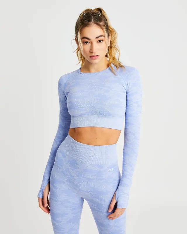 Evolve Camo Seamless Long Sleeve Crop Top - Blue sold by AYBL