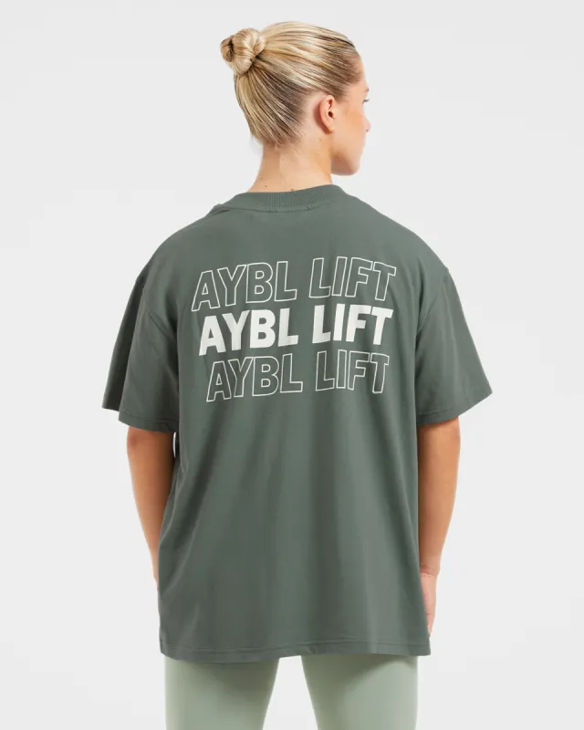 AYBL Lift Italic Oversized T Shirt - Green/Off White sold by AYBL