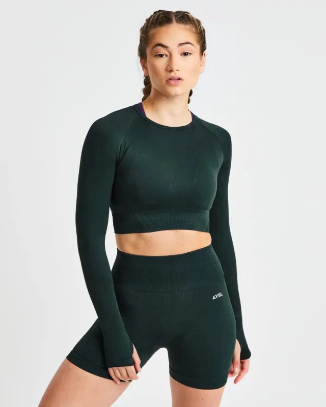 Balance V2 Seamless Long Sleeve Crop Top - Forest Green sold by AYBL
