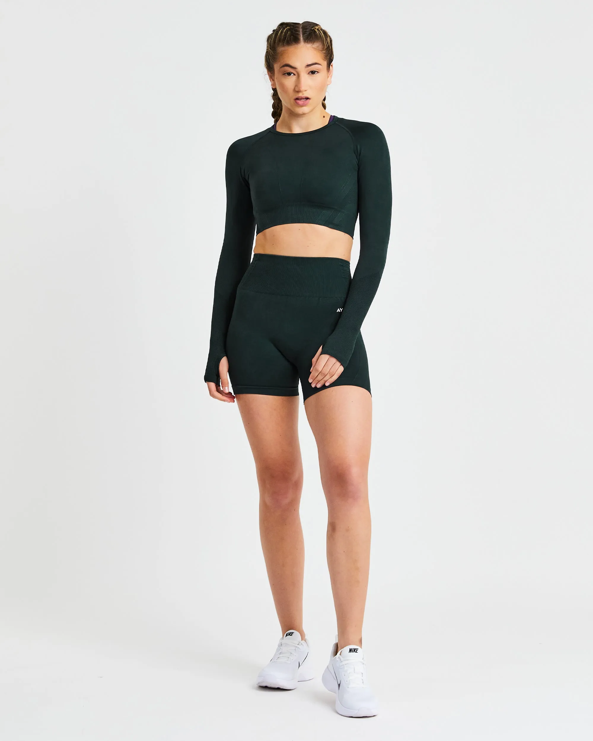 Balance V2 Seamless Long Sleeve Crop Top - Forest Green sold by AYBL product image thumbnail 3