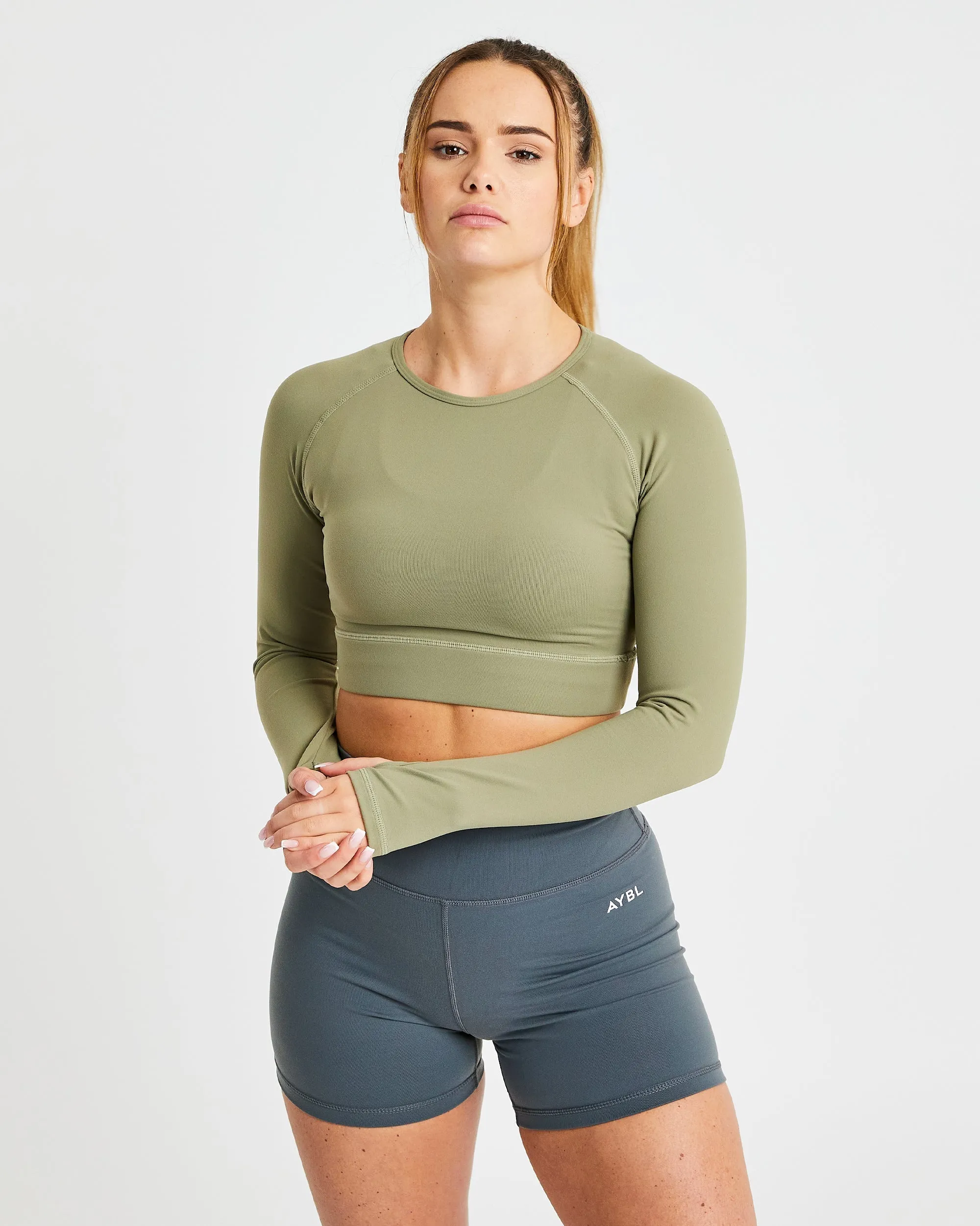 Core Long Sleeve Crop Top - Olive sold by AYBL