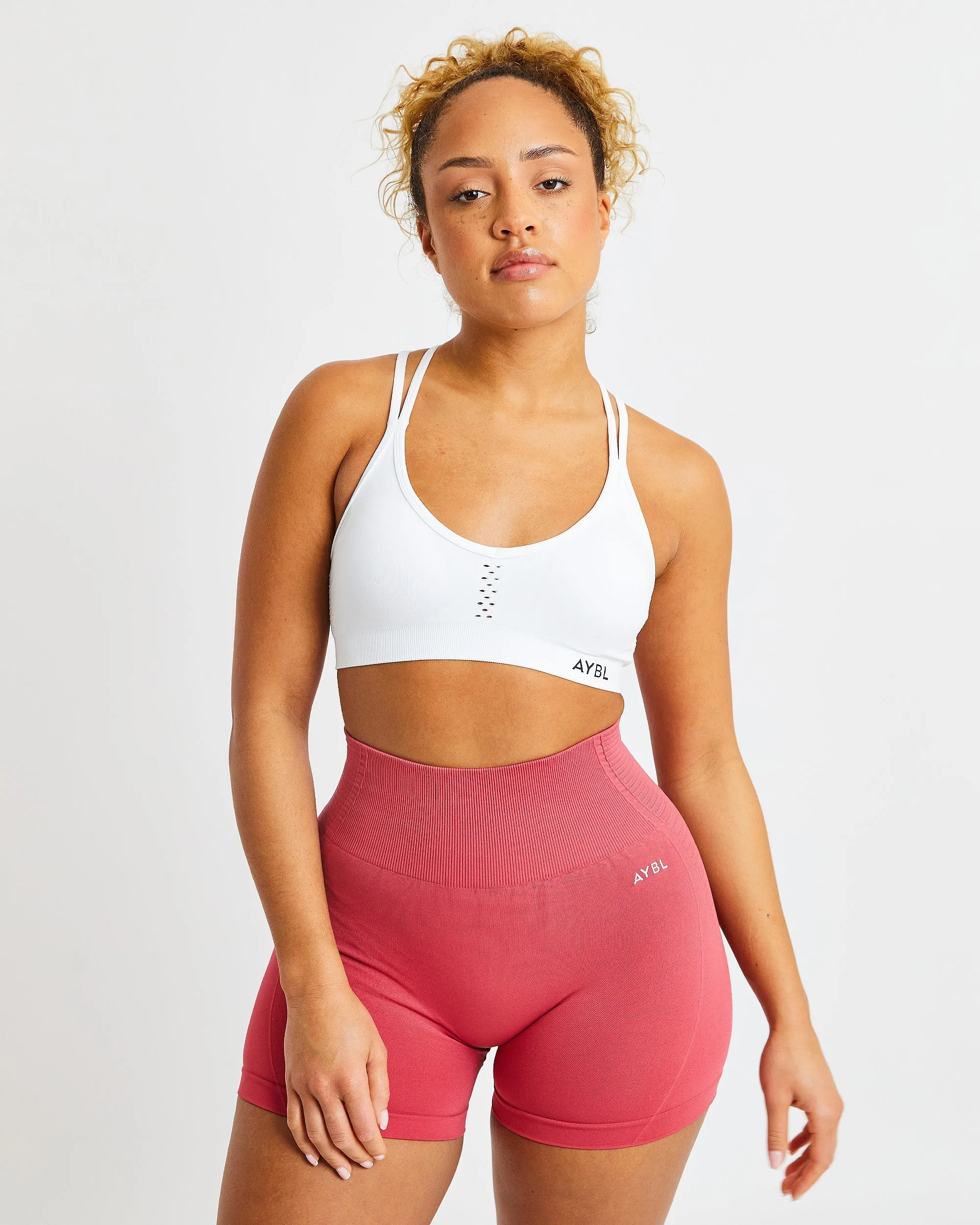 Essential Seamless Strappy Sports Bra - White sold by AYBL