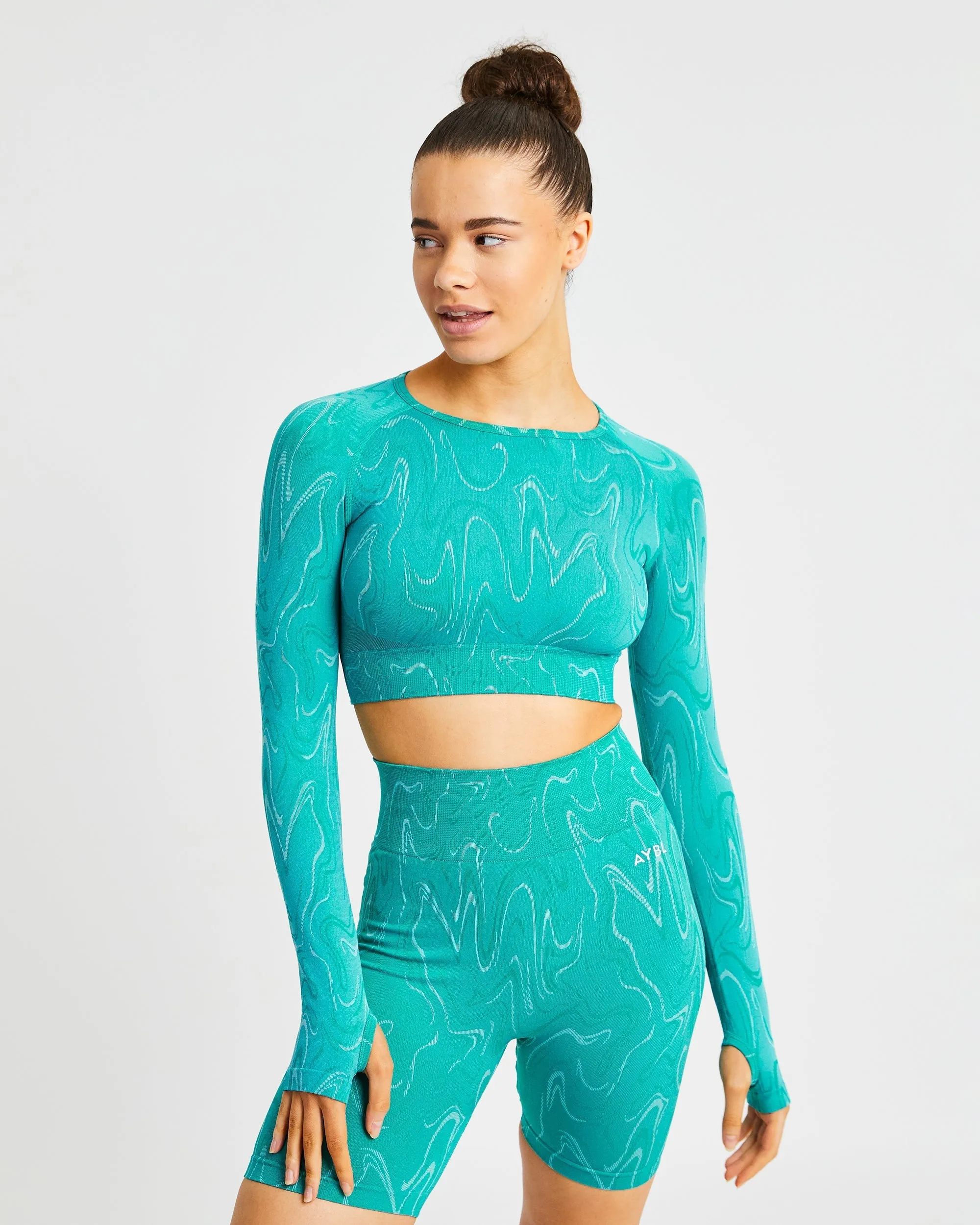 Velocity Seamless Long Sleeve Crop Top - Turquoise sold by AYBL