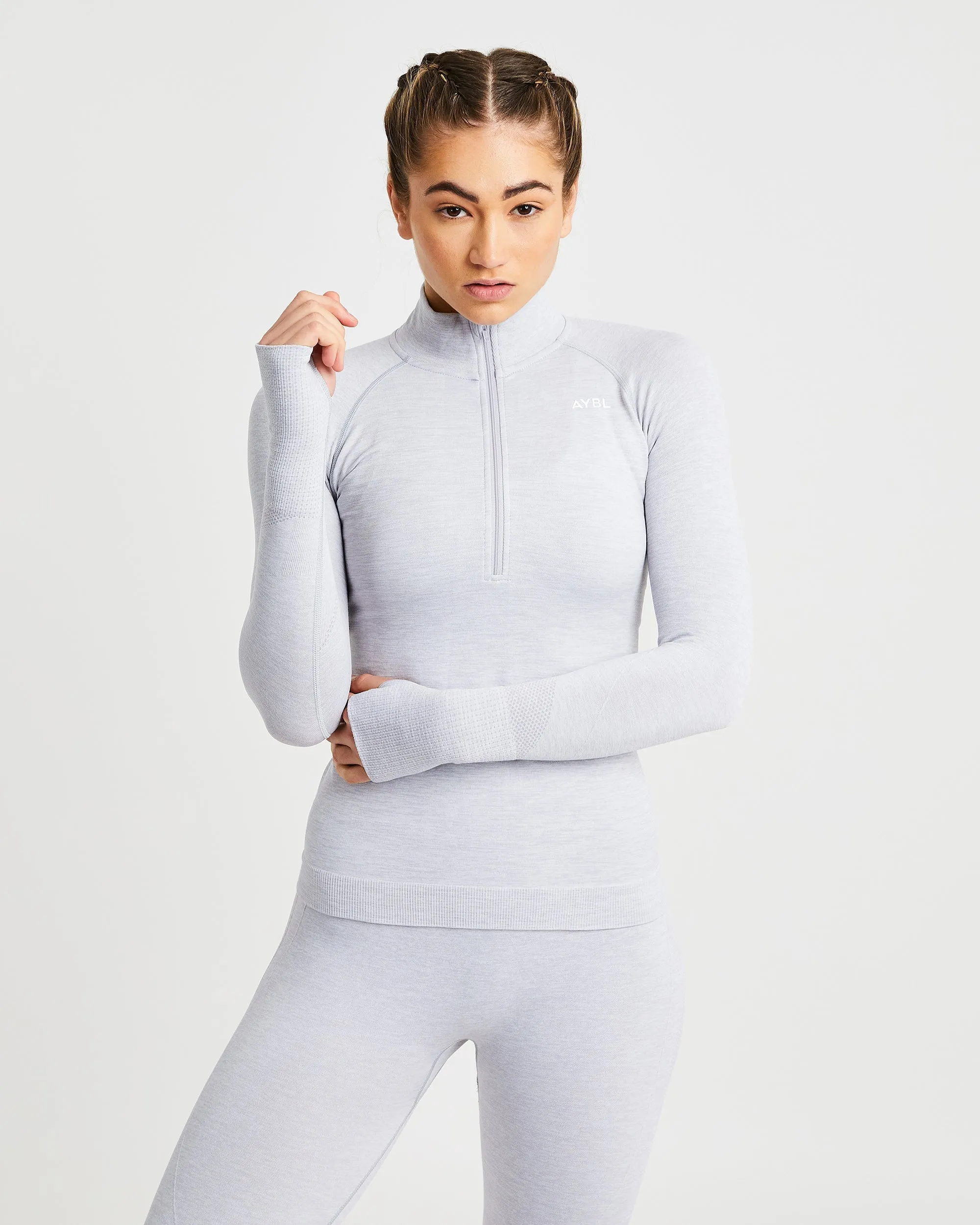 Motion Seamless 1/2 Zip Pullover - Light Grey sold by AYBL