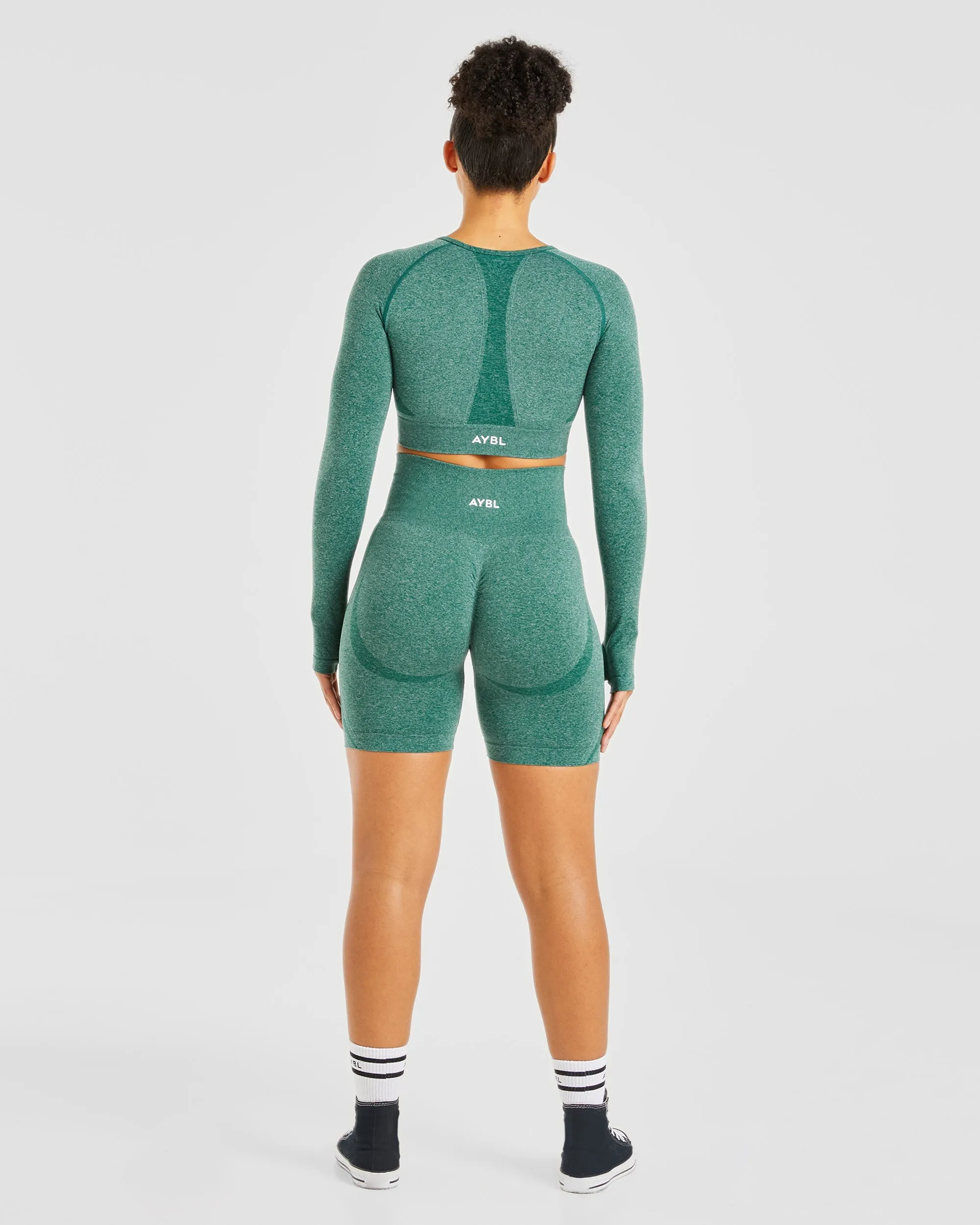 Empower Seamless Long Sleeve Crop Top - Forest Green Marl sold by AYBL product image thumbnail 4