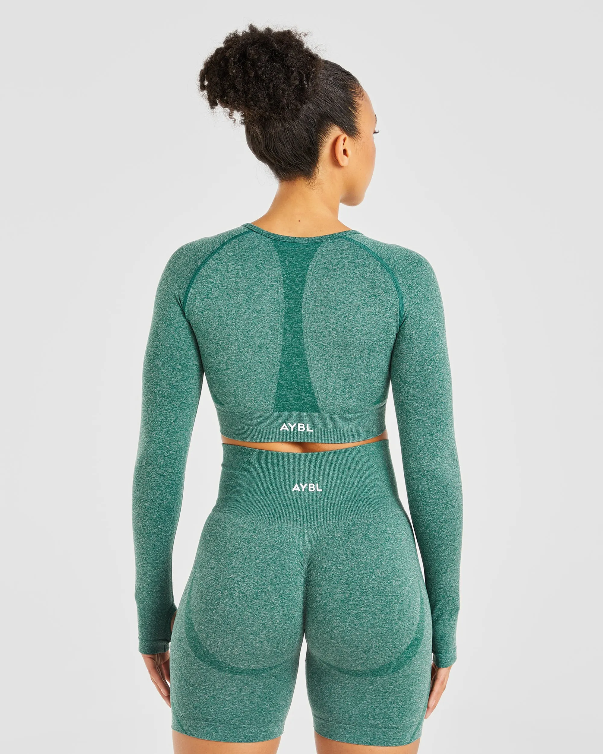 Empower Seamless Long Sleeve Crop Top - Forest Green Marl sold by AYBL product image thumbnail 2