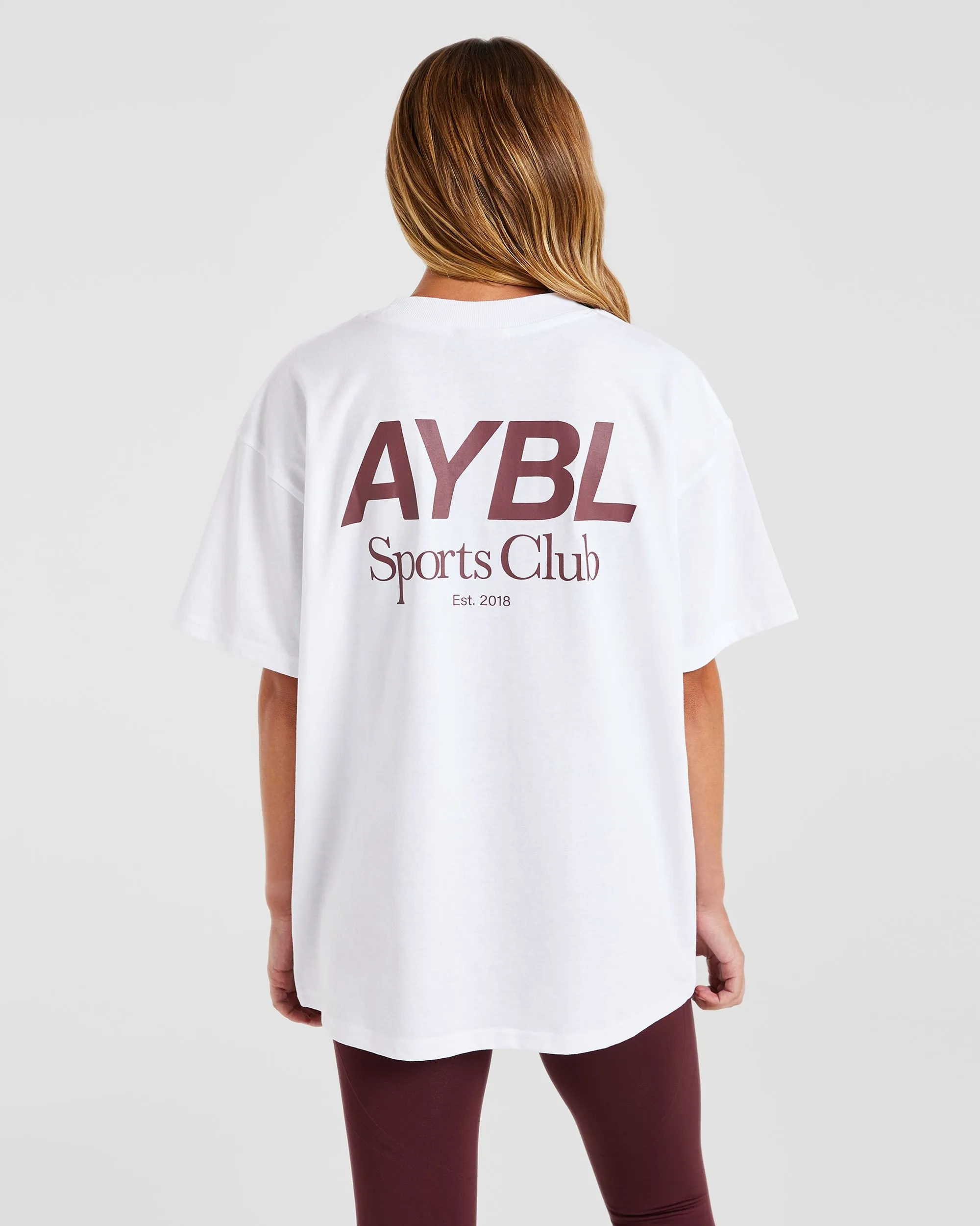 AYBL Sports Club Oversized T Shirt - White/Burgundy sold by AYBL
