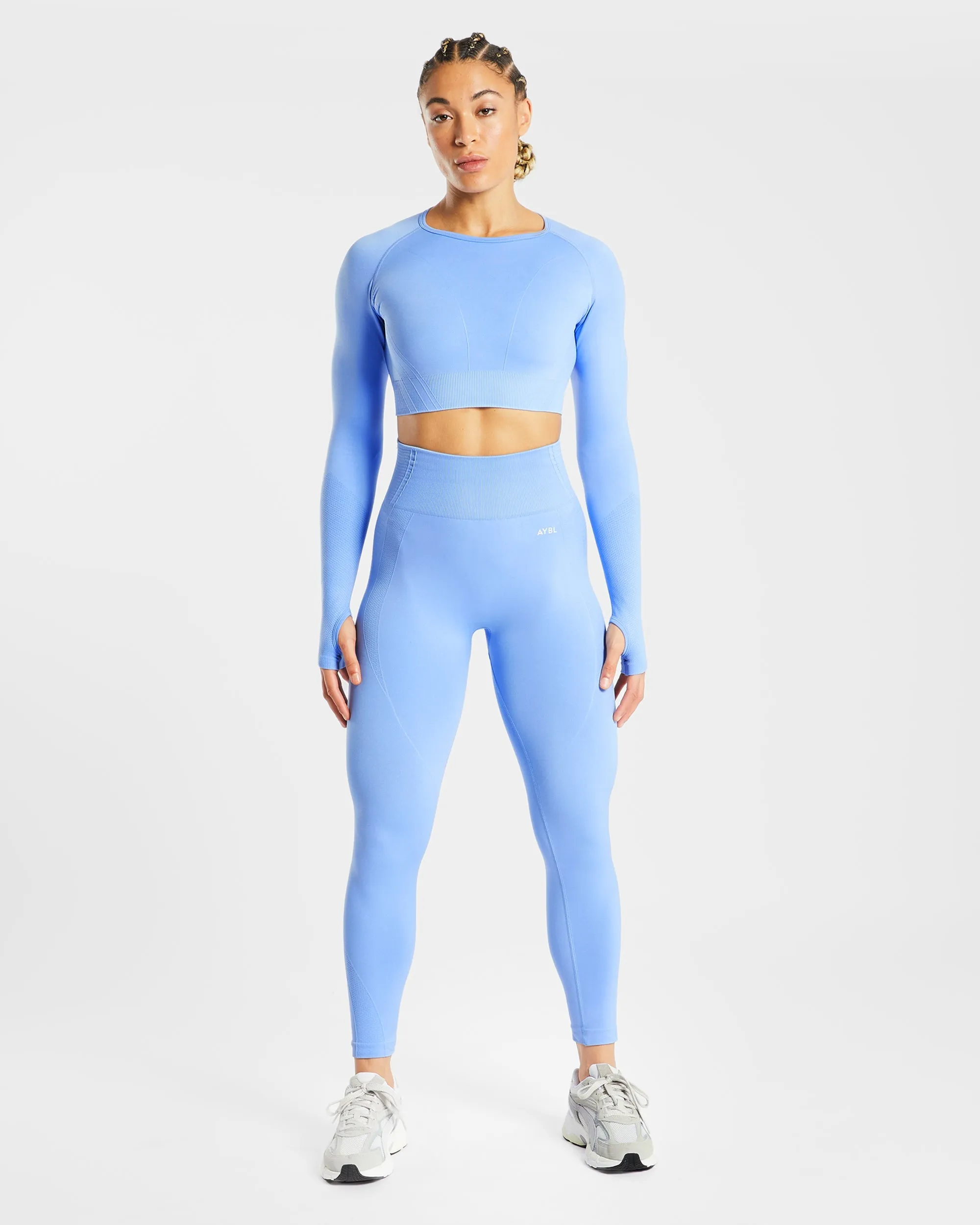 Balance V2 Seamless Long Sleeve Crop Top - Chambray Blue sold by AYBL product image thumbnail 3