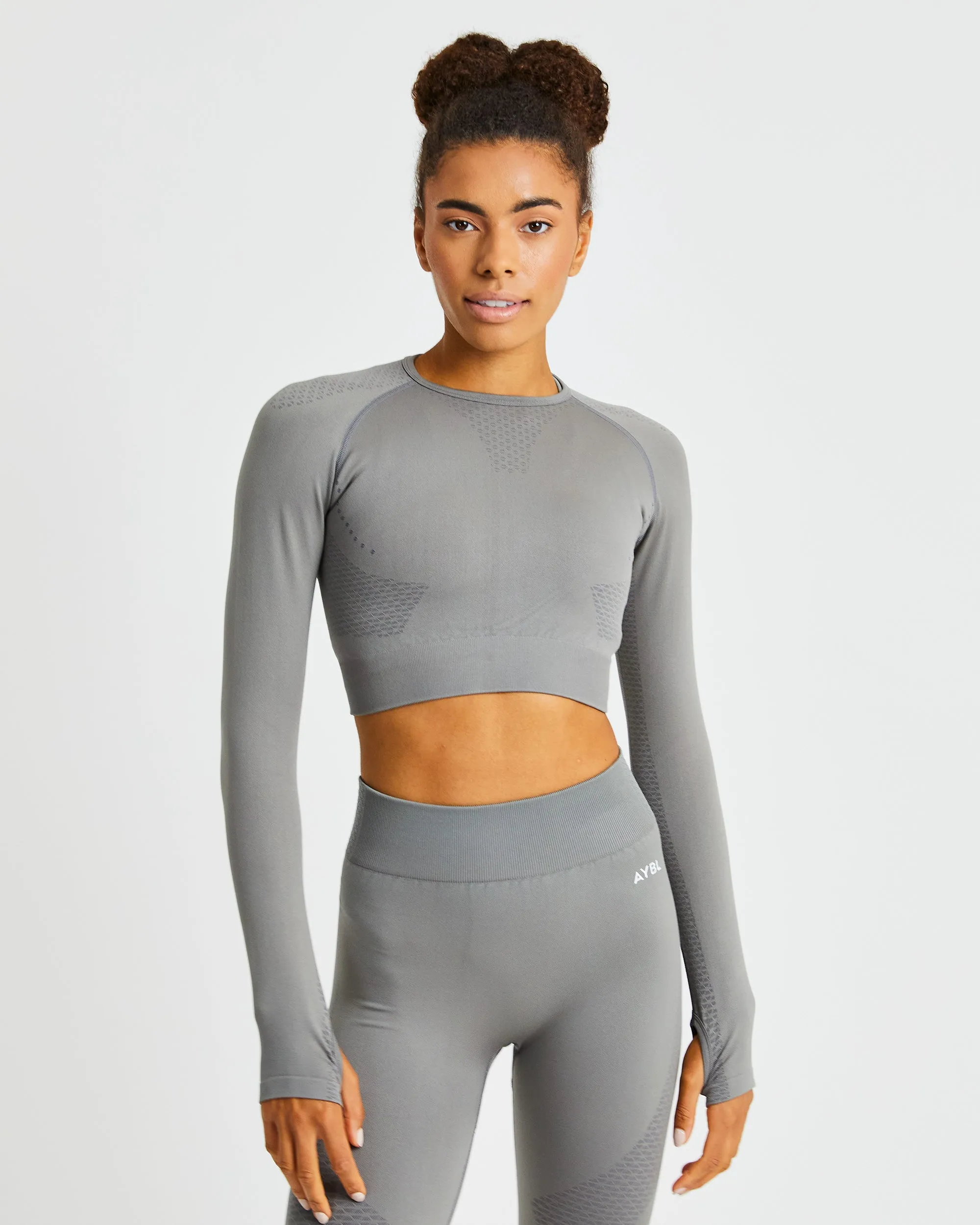 Ignite Seamless Long Sleeve Crop Top - Storm Grey sold by AYBL