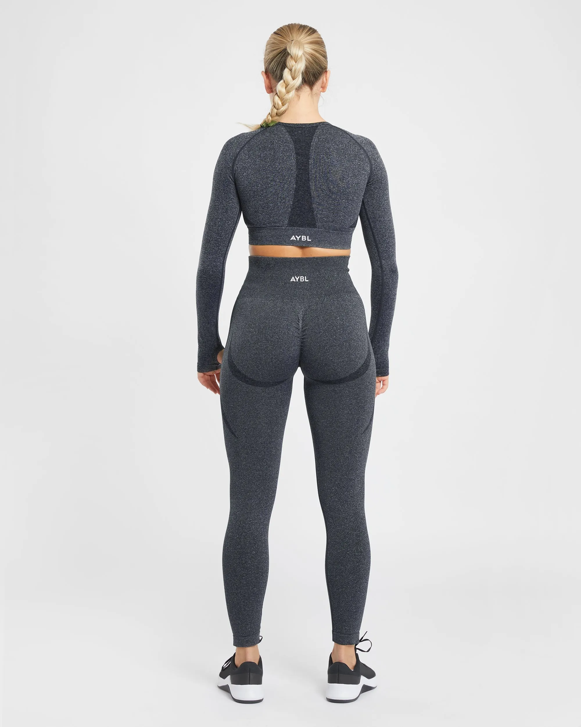 Empower Seamless Long Sleeve Crop Top - Black Marl sold by AYBL product image thumbnail 4