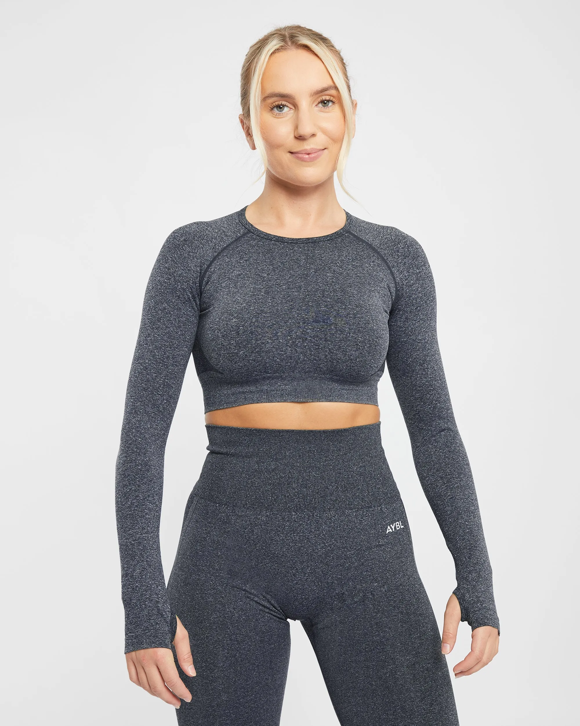 Empower Seamless Long Sleeve Crop Top - Black Marl sold by AYBL
