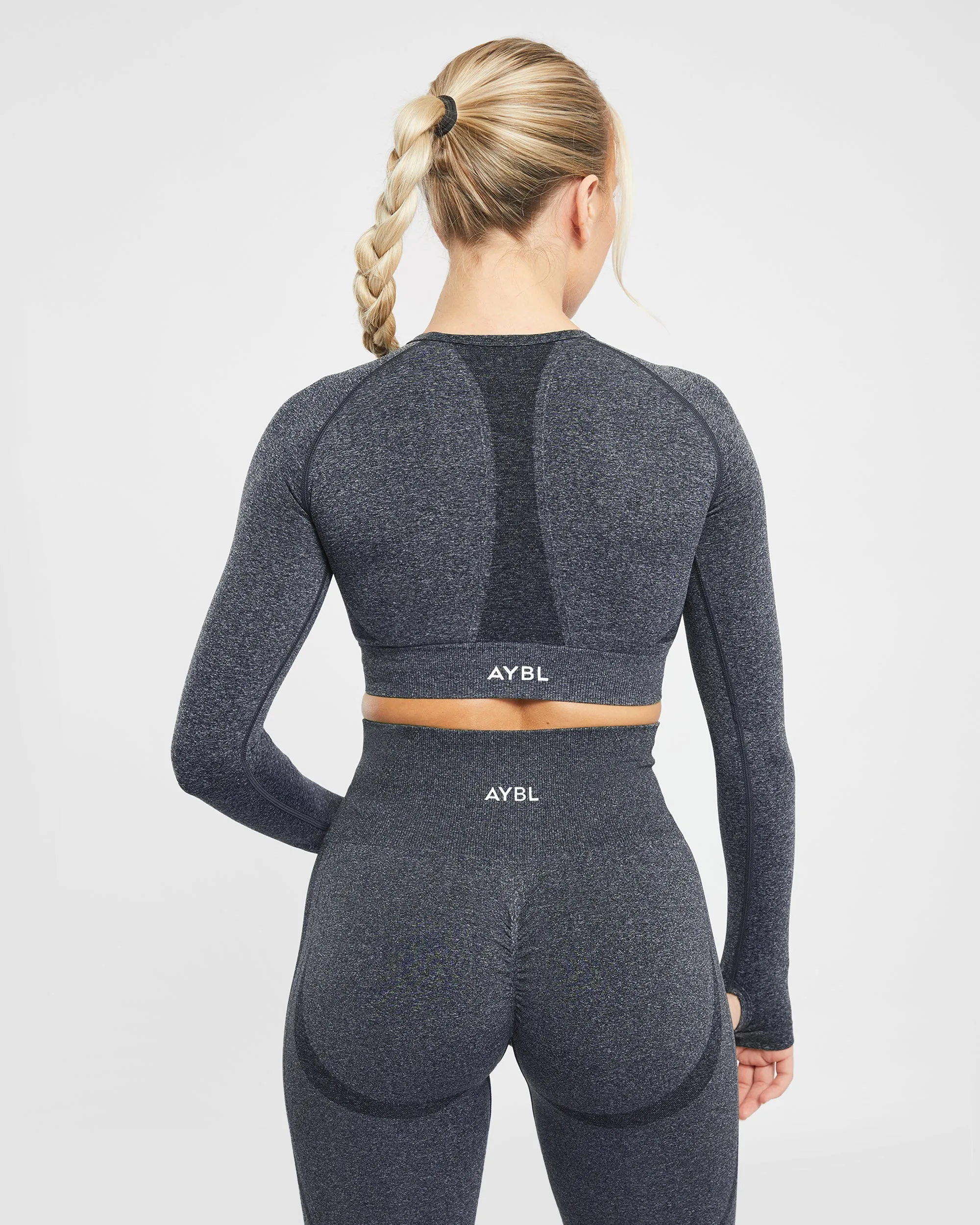 Empower Seamless Long Sleeve Crop Top - Black Marl sold by AYBL product image thumbnail 2