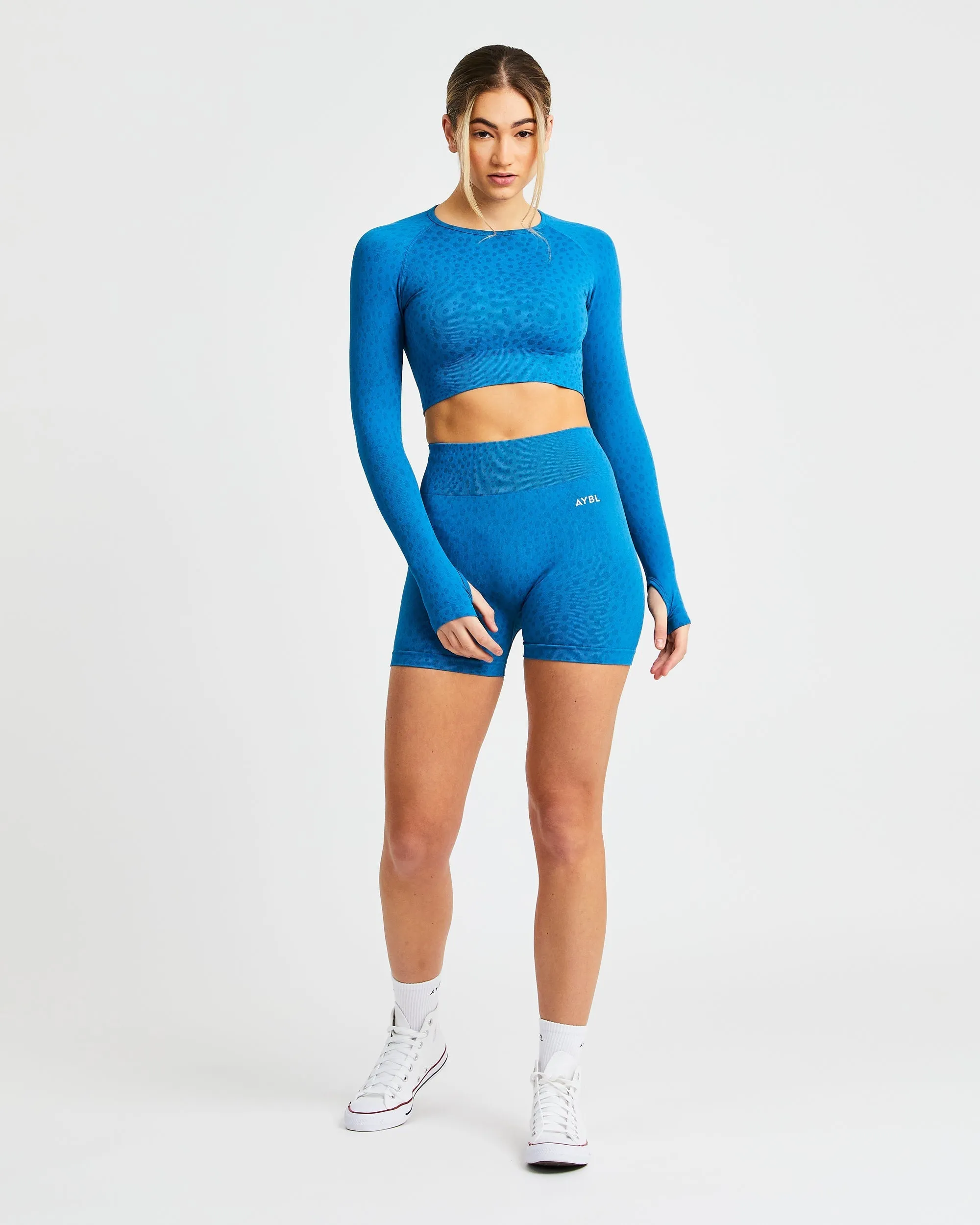 Evolve Speckle Seamless Long Sleeve Crop Top - Blue sold by AYBL product image thumbnail 3