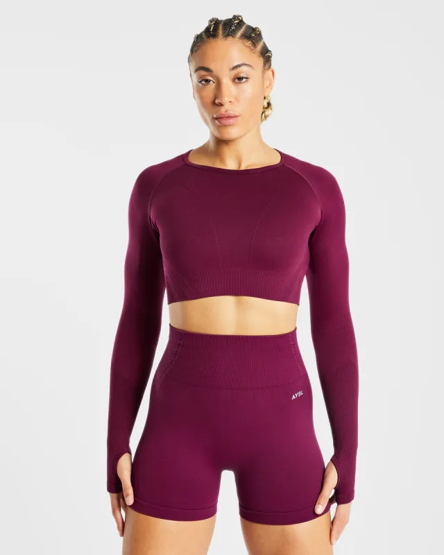 Balance V2 Seamless Long Sleeve Crop Top - Purple Wine sold by AYBL