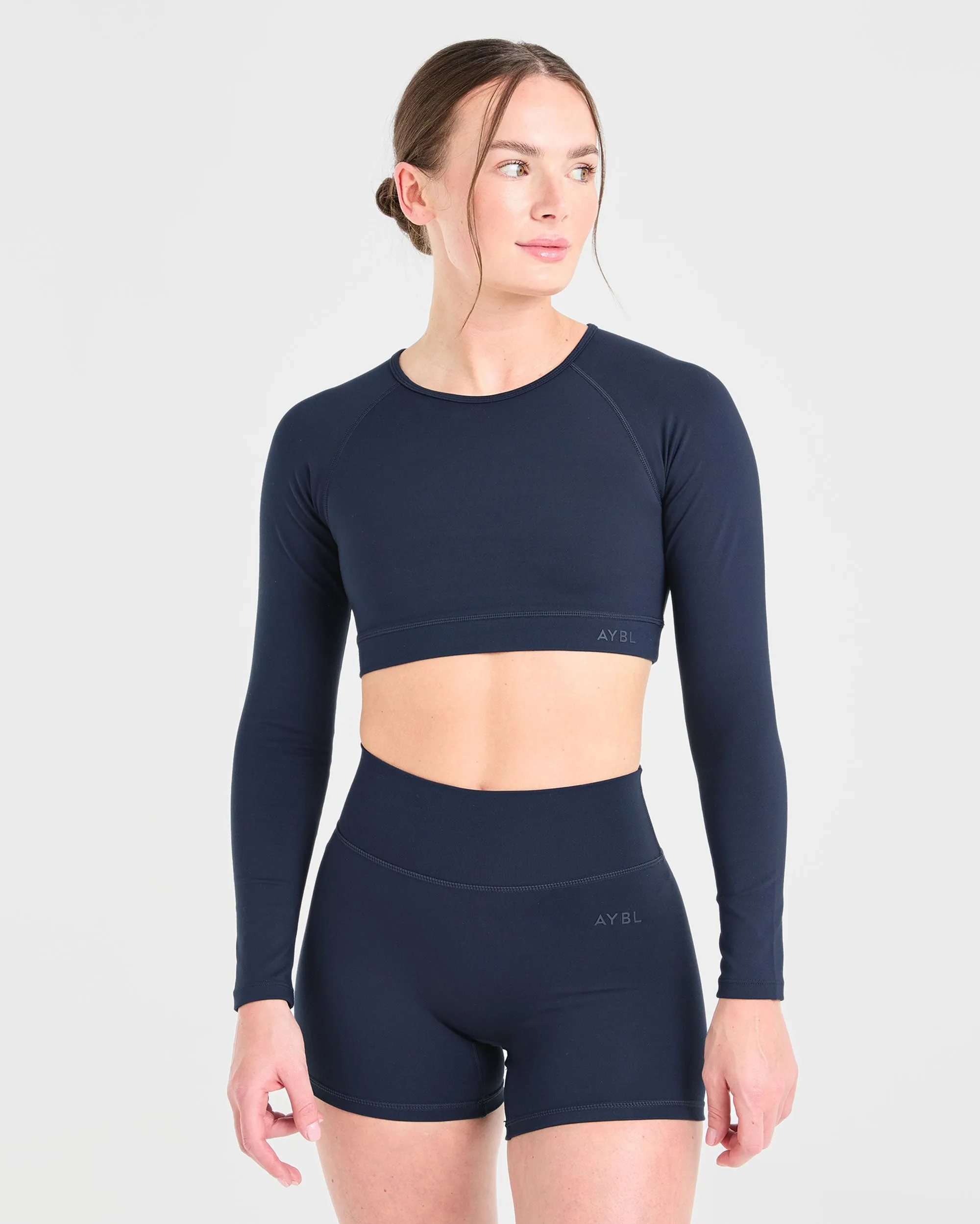 Staple Long Sleeve Crop Top - Navy sold by AYBL