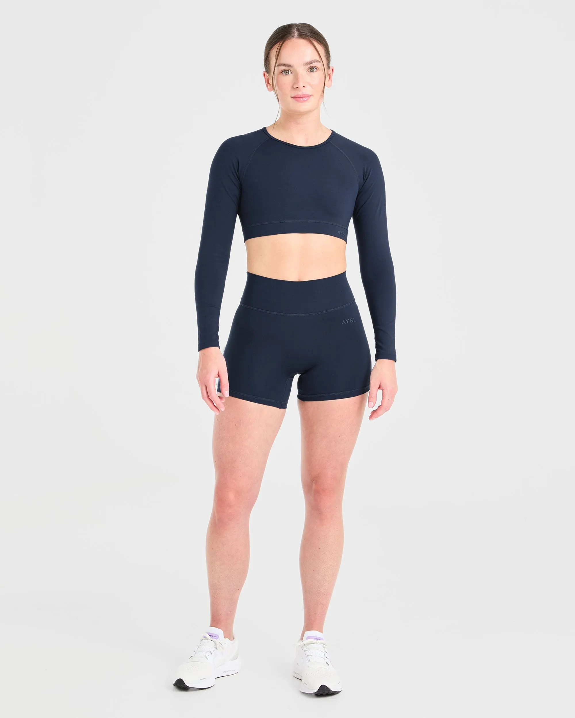 Staple Long Sleeve Crop Top - Navy sold by AYBL product image thumbnail 3