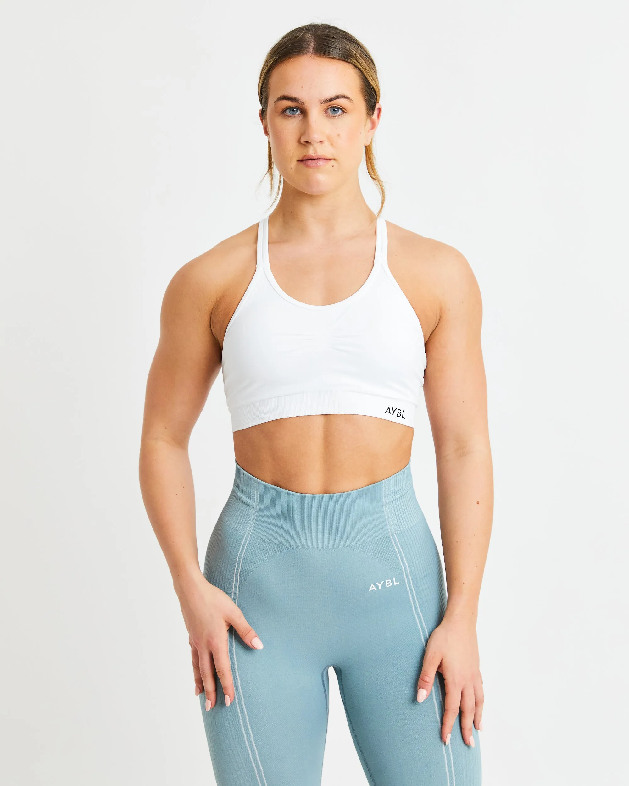 Essential Seamless Ruched Sports Bra - White sold by AYBL