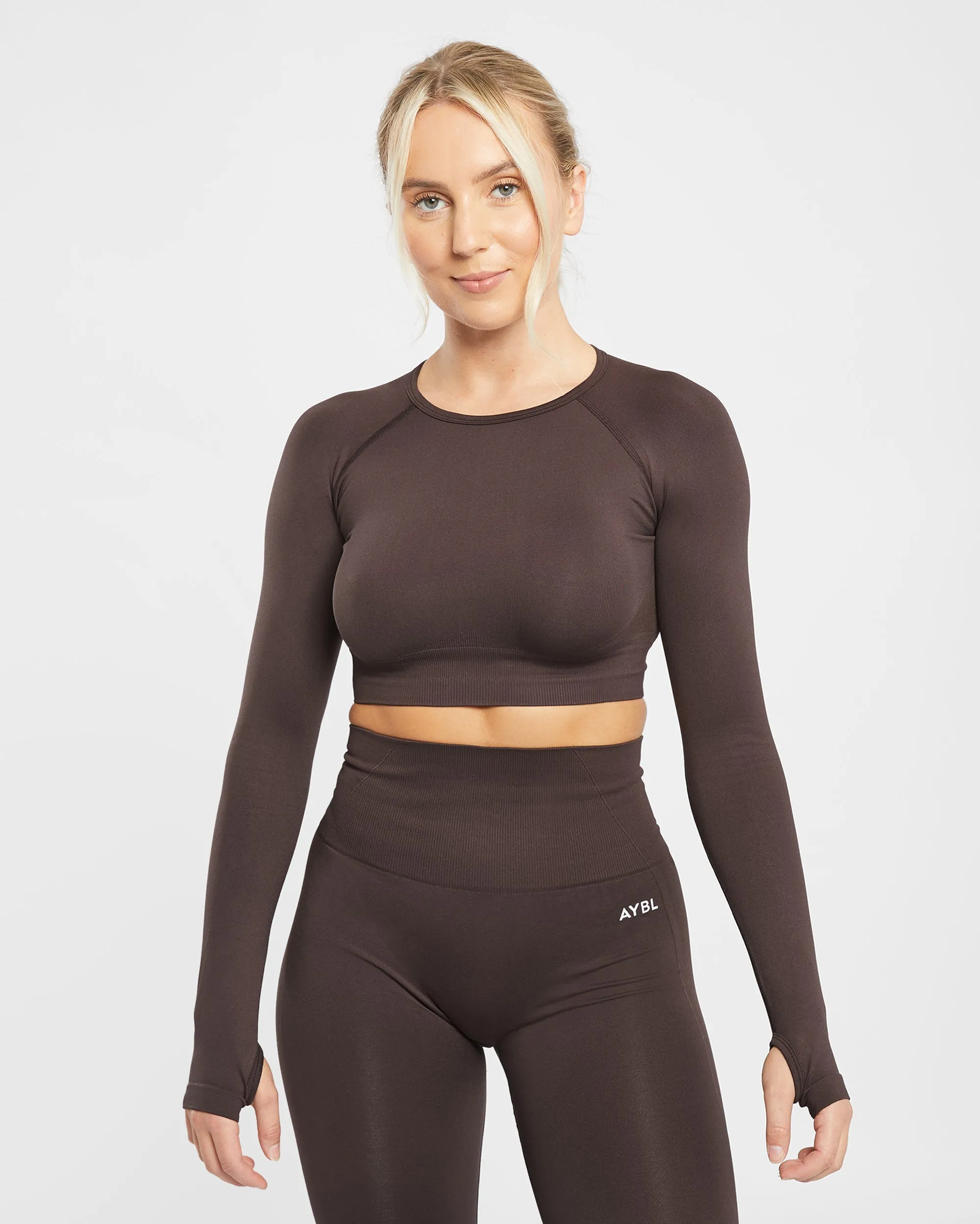 Empower Seamless Long Sleeve Crop Top - Cocoa Brown sold by AYBL