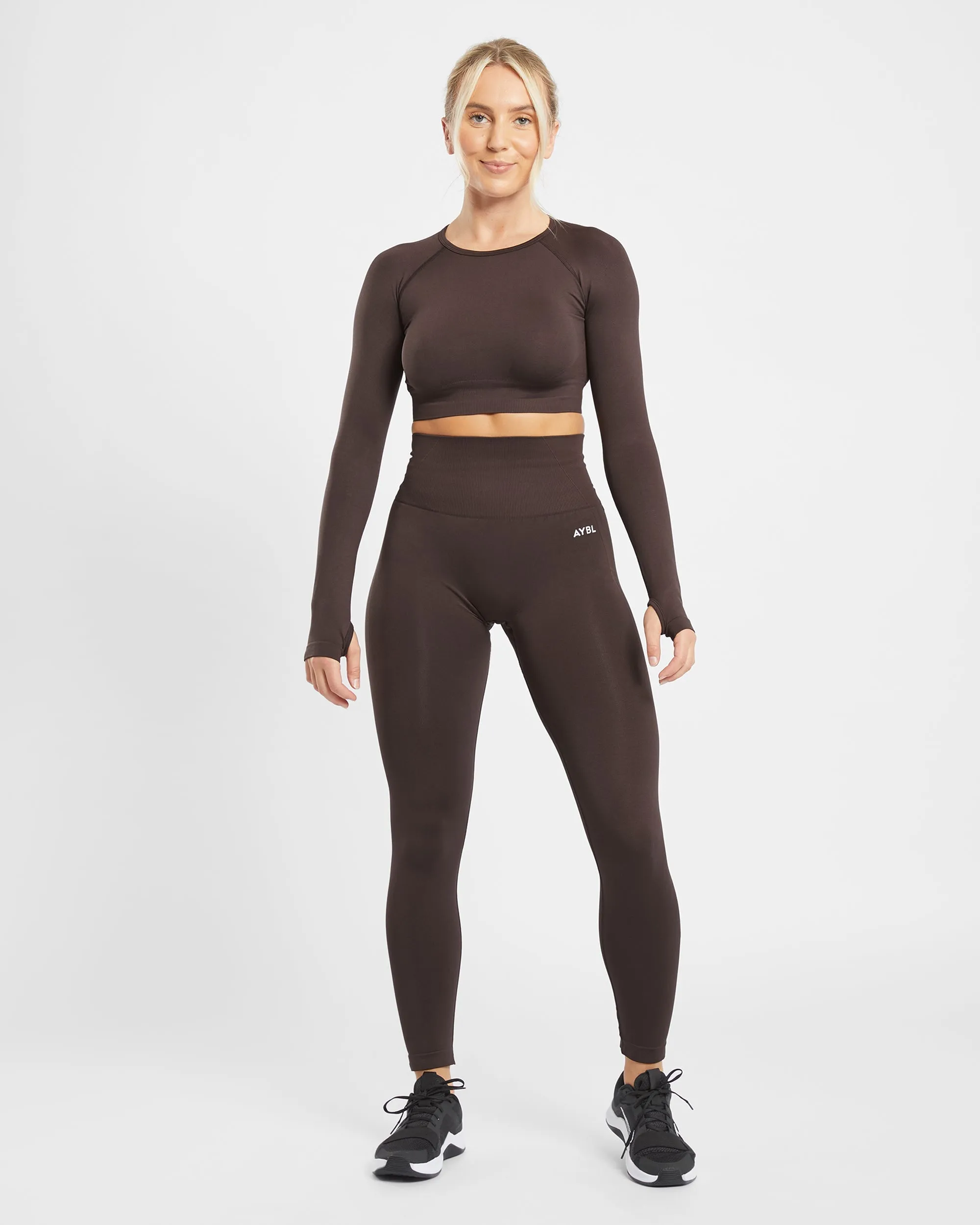 Empower Seamless Long Sleeve Crop Top - Cocoa Brown sold by AYBL product image thumbnail 3