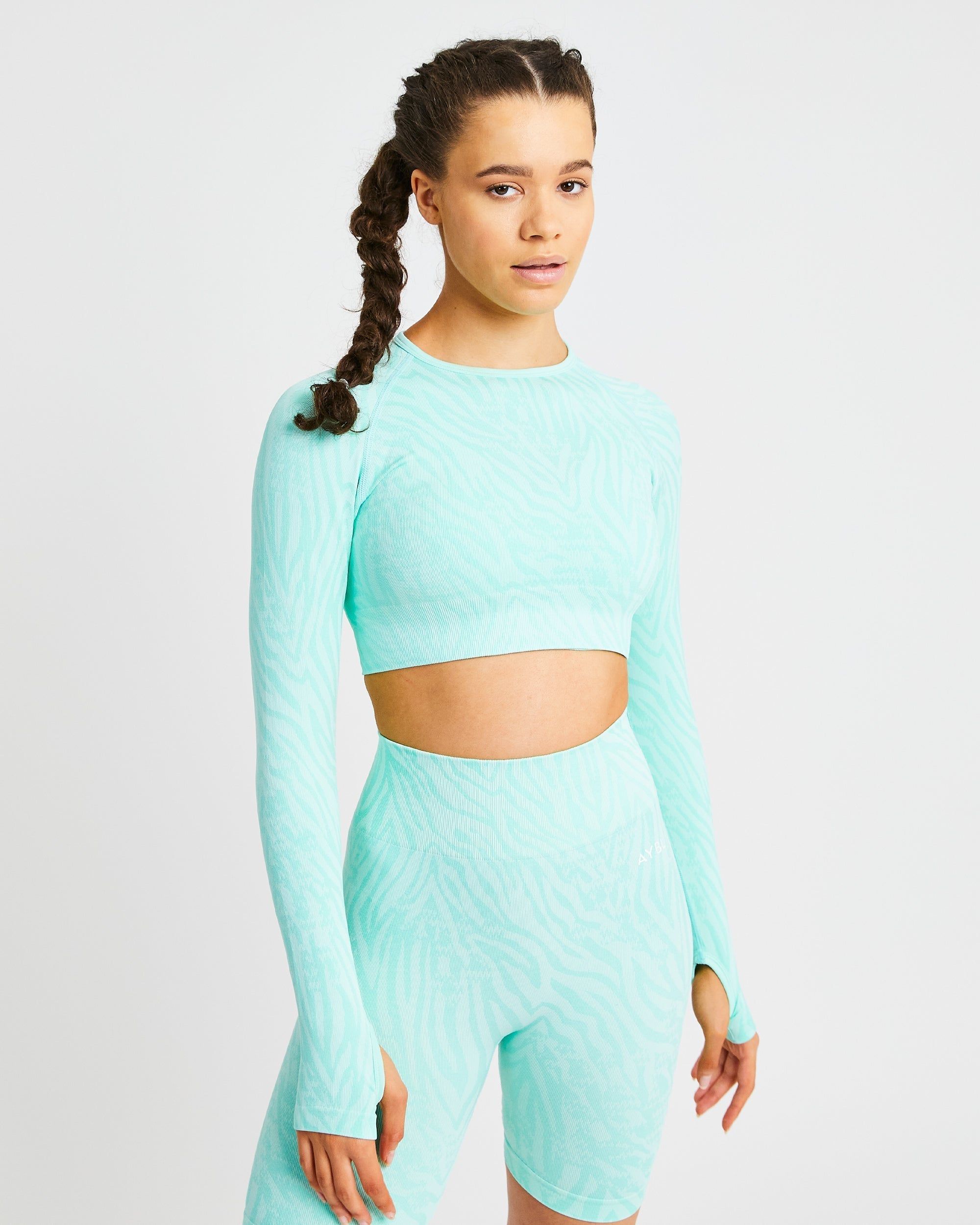 Evolve Animal Seamless Long Sleeve Crop Top - Mint Green sold by AYBL