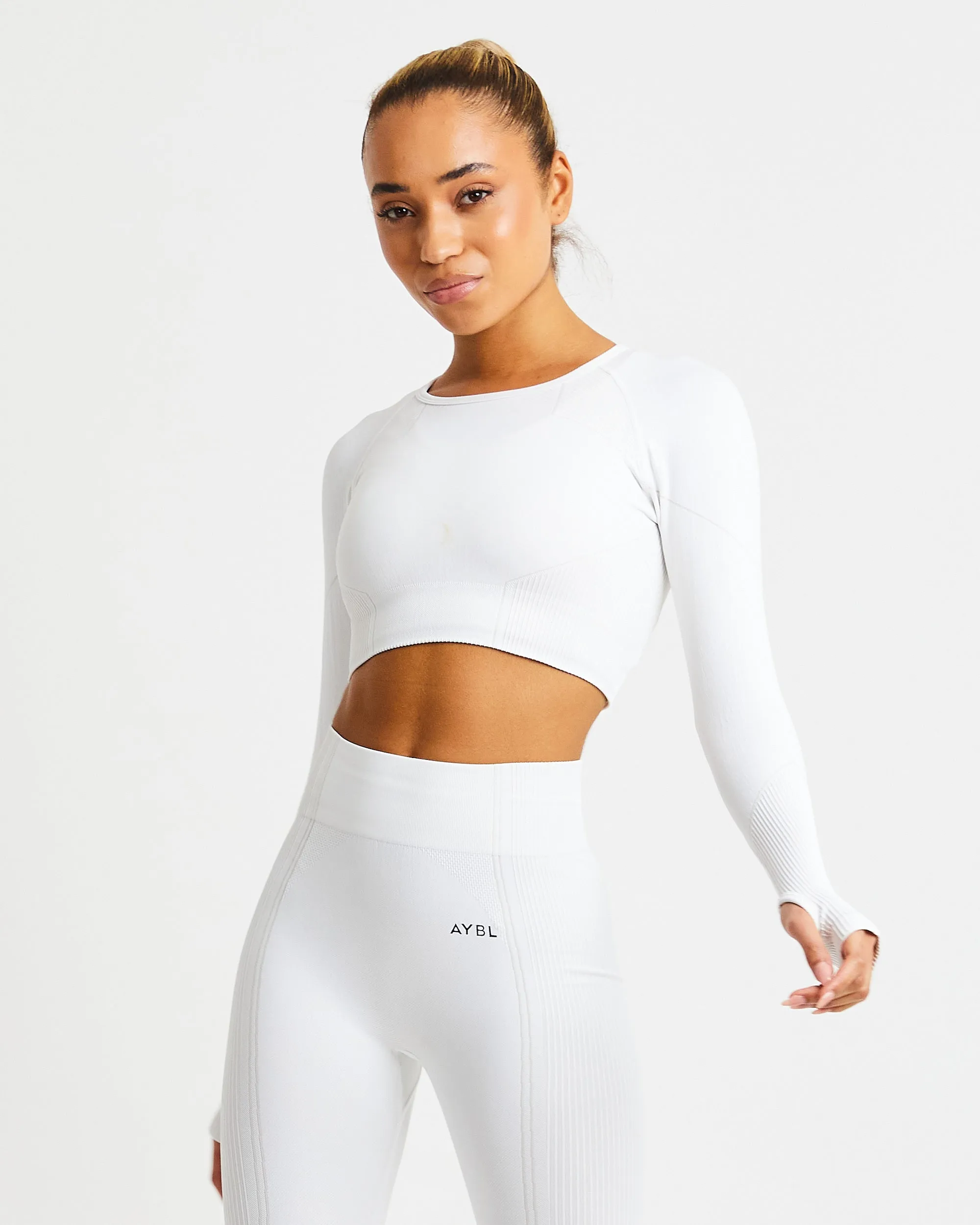 Reflex Seamless Long Sleeve Crop Top - White sold by AYBL
