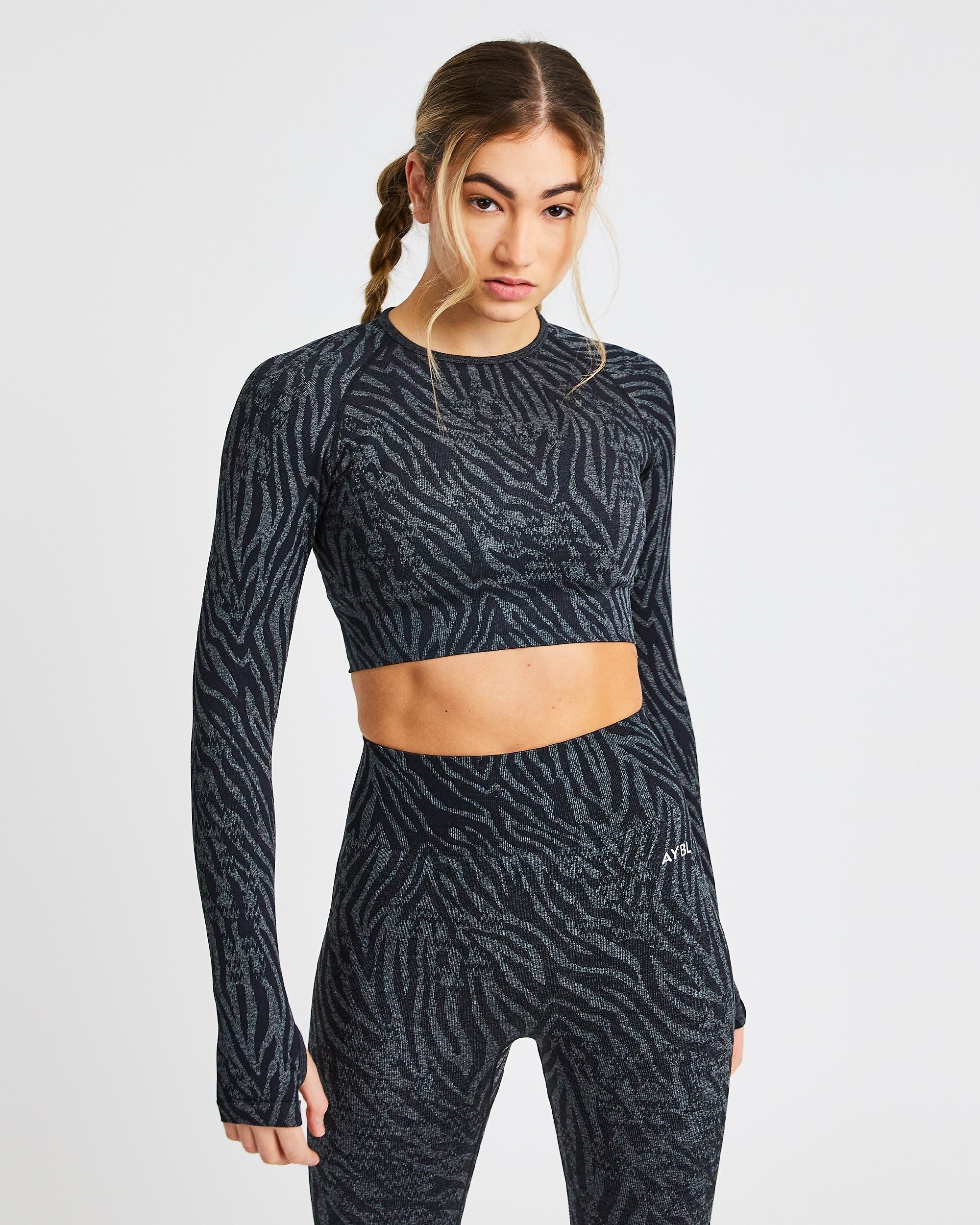 Evolve Animal Seamless Long Sleeve Crop Top - Black sold by AYBL