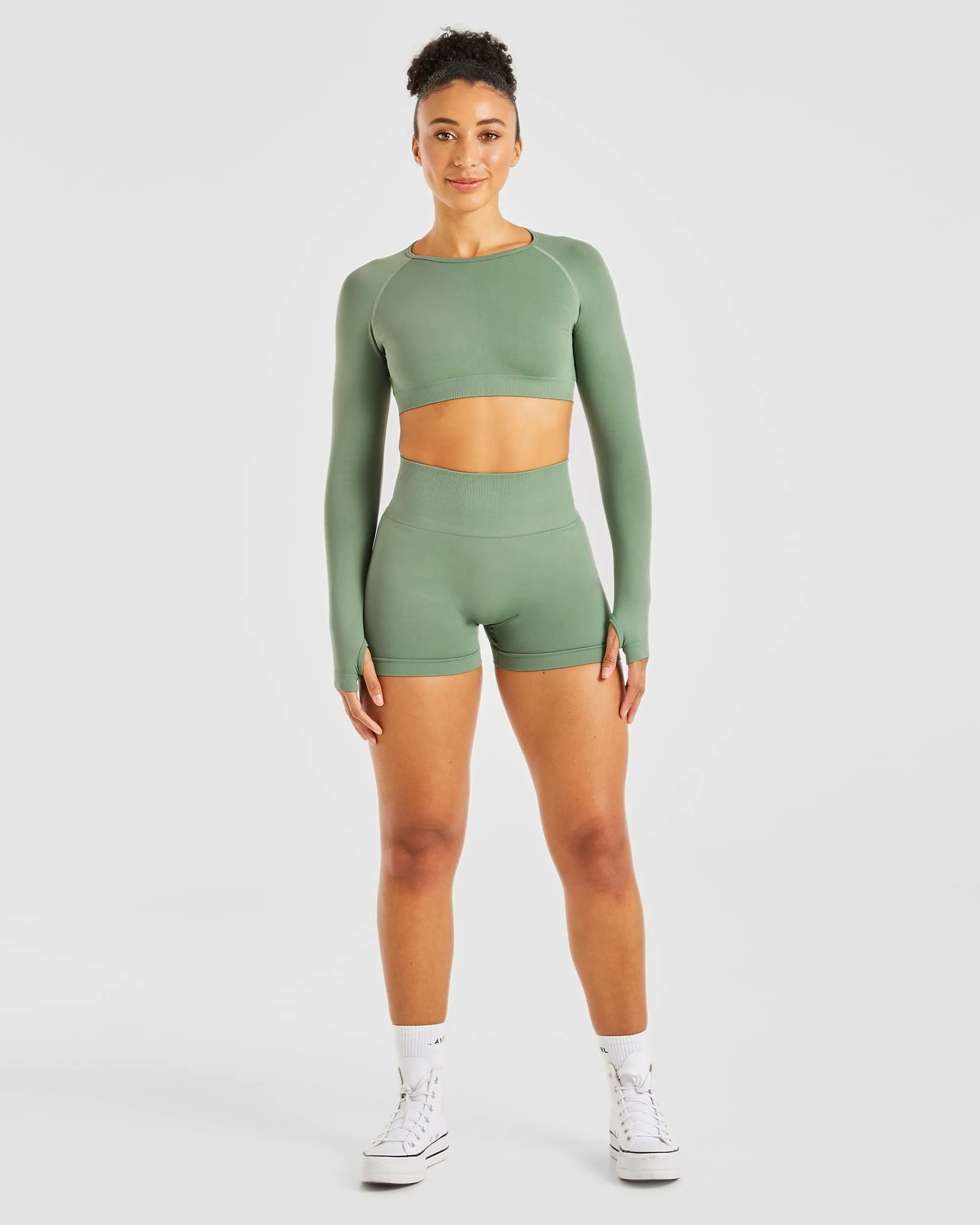 Power Seamless Long Sleeve Crop Top - Olive sold by AYBL product image thumbnail 3