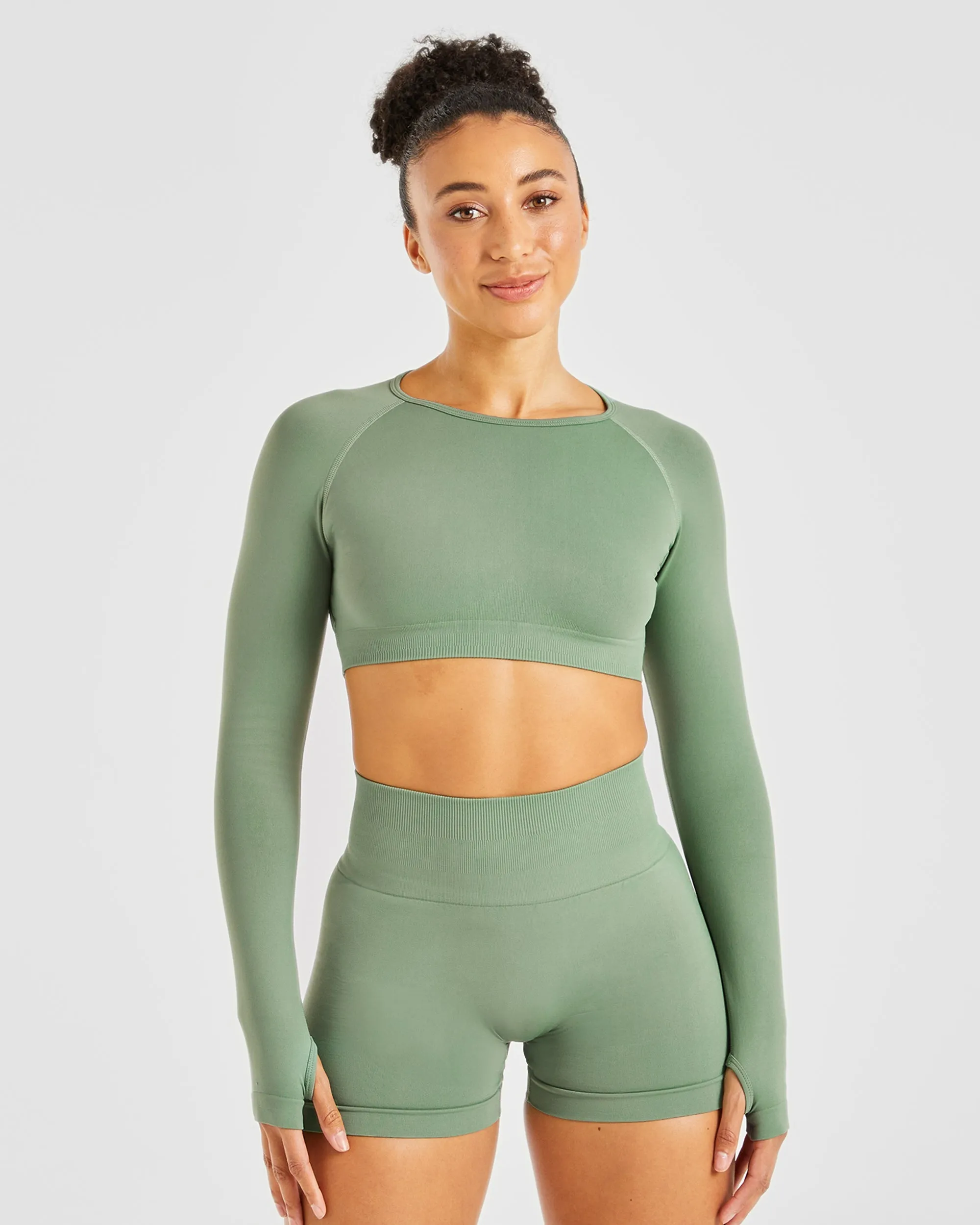 Power Seamless Long Sleeve Crop Top - Olive sold by AYBL