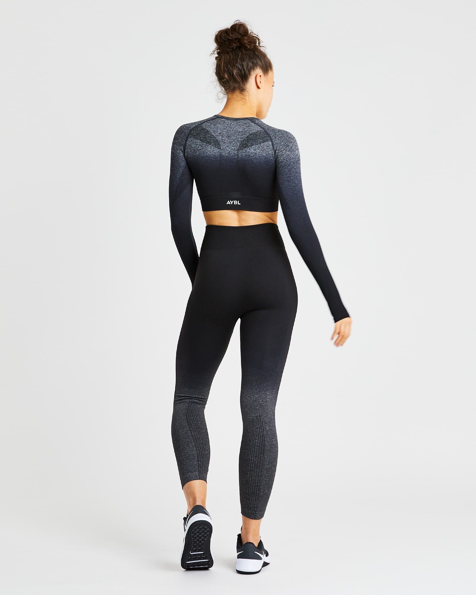 Pulse Ombré Seamless Long Sleeve Crop Top - Black/Grey sold by AYBL product image thumbnail 4