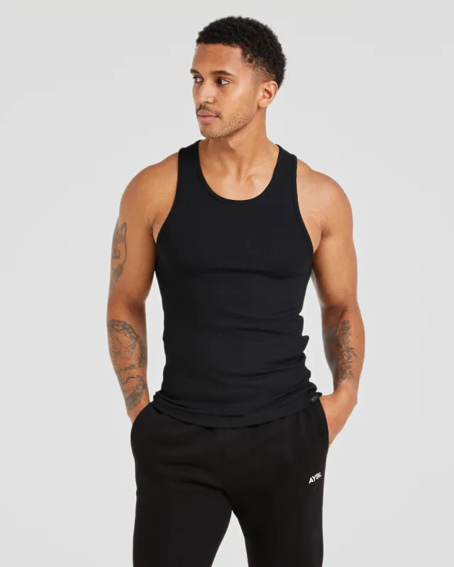 Muscle Ribbed Tank - Black sold by AYBL