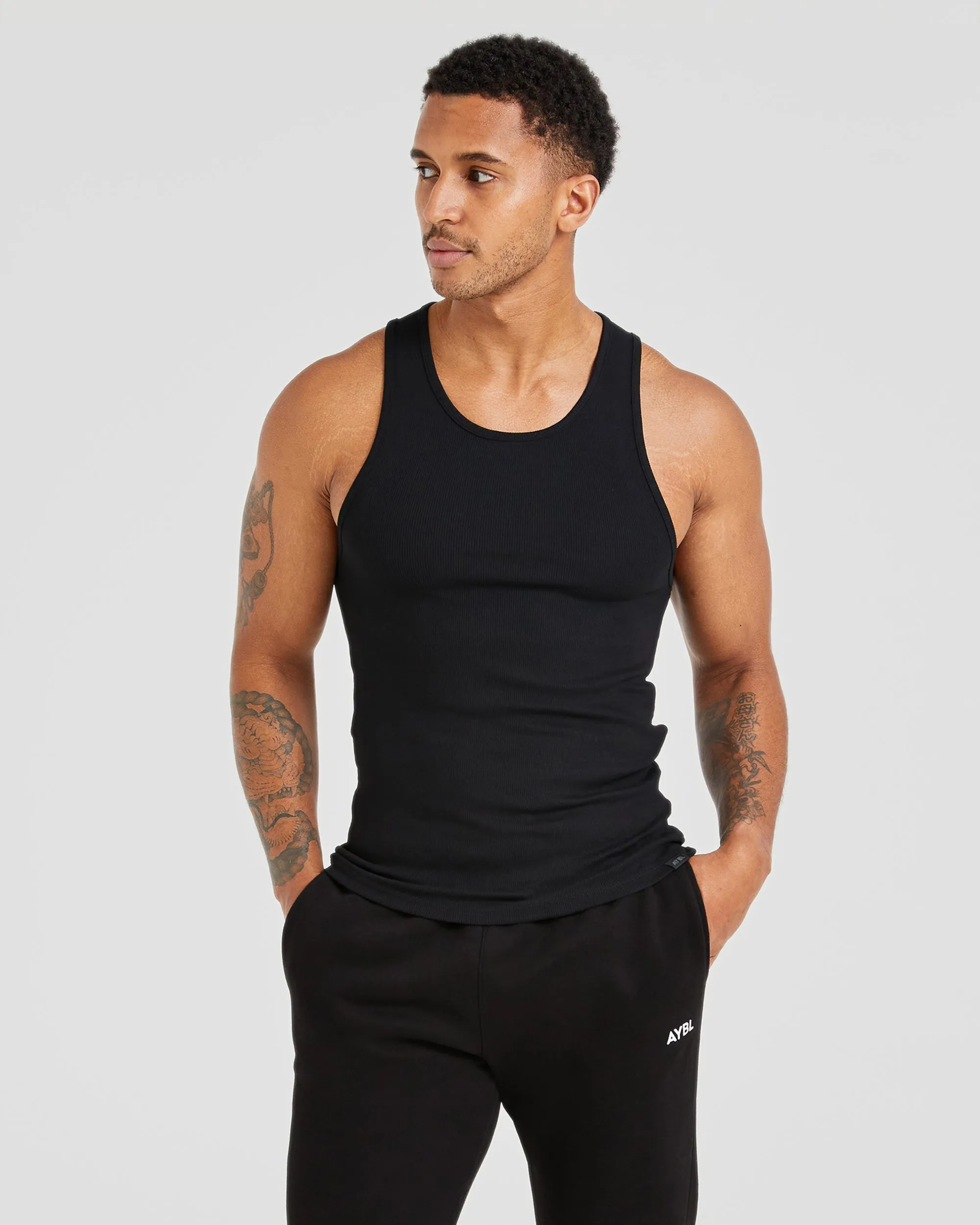 Muscle Ribbed Tank - Black sold by AYBL
