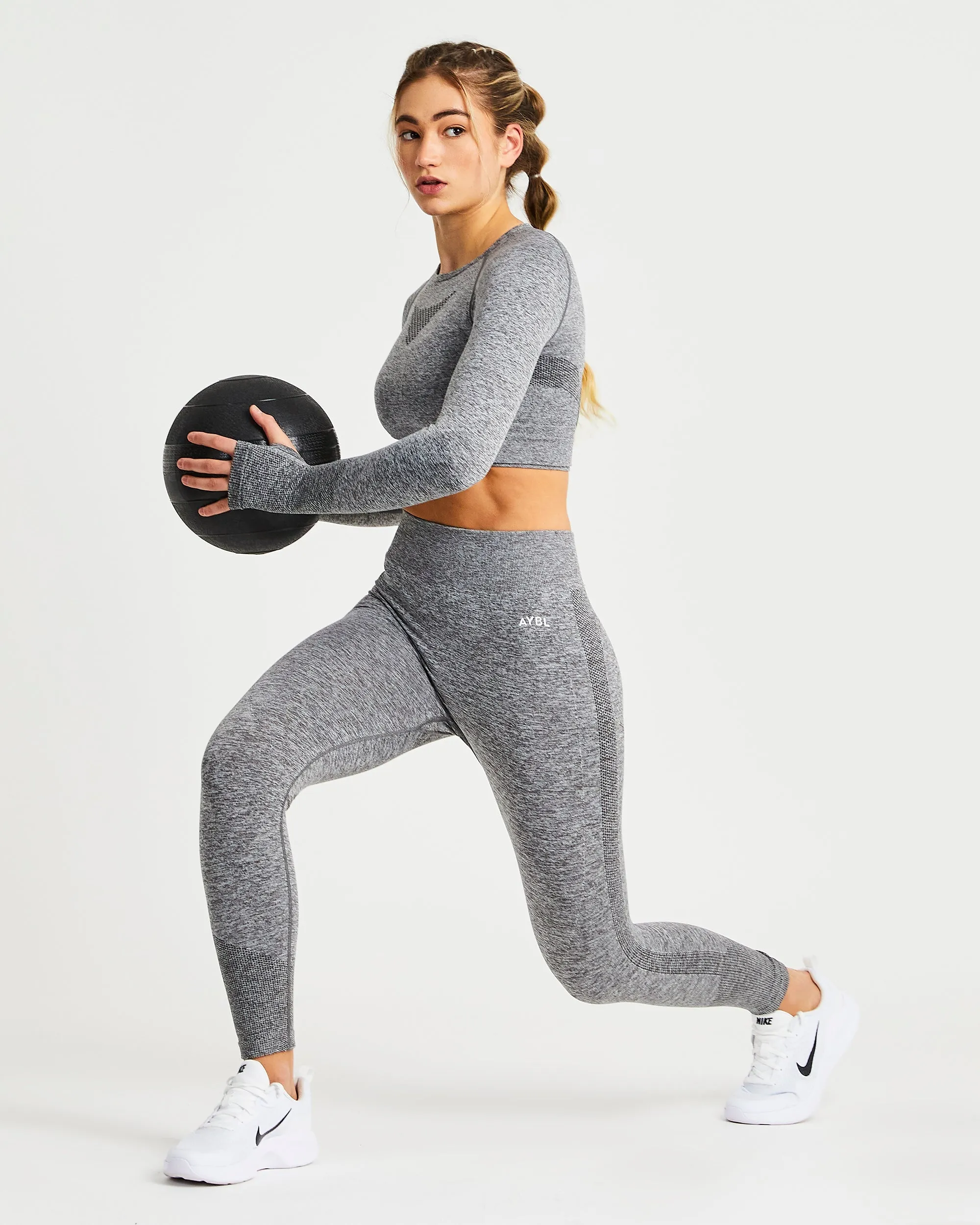 Motion Seamless Long Sleeve Crop Top - Grey Marl sold by AYBL product image thumbnail 5