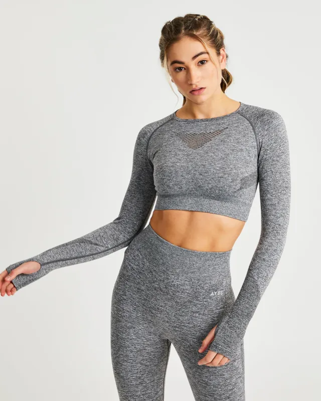 Motion Seamless Long Sleeve Crop Top - Grey Marl sold by AYBL