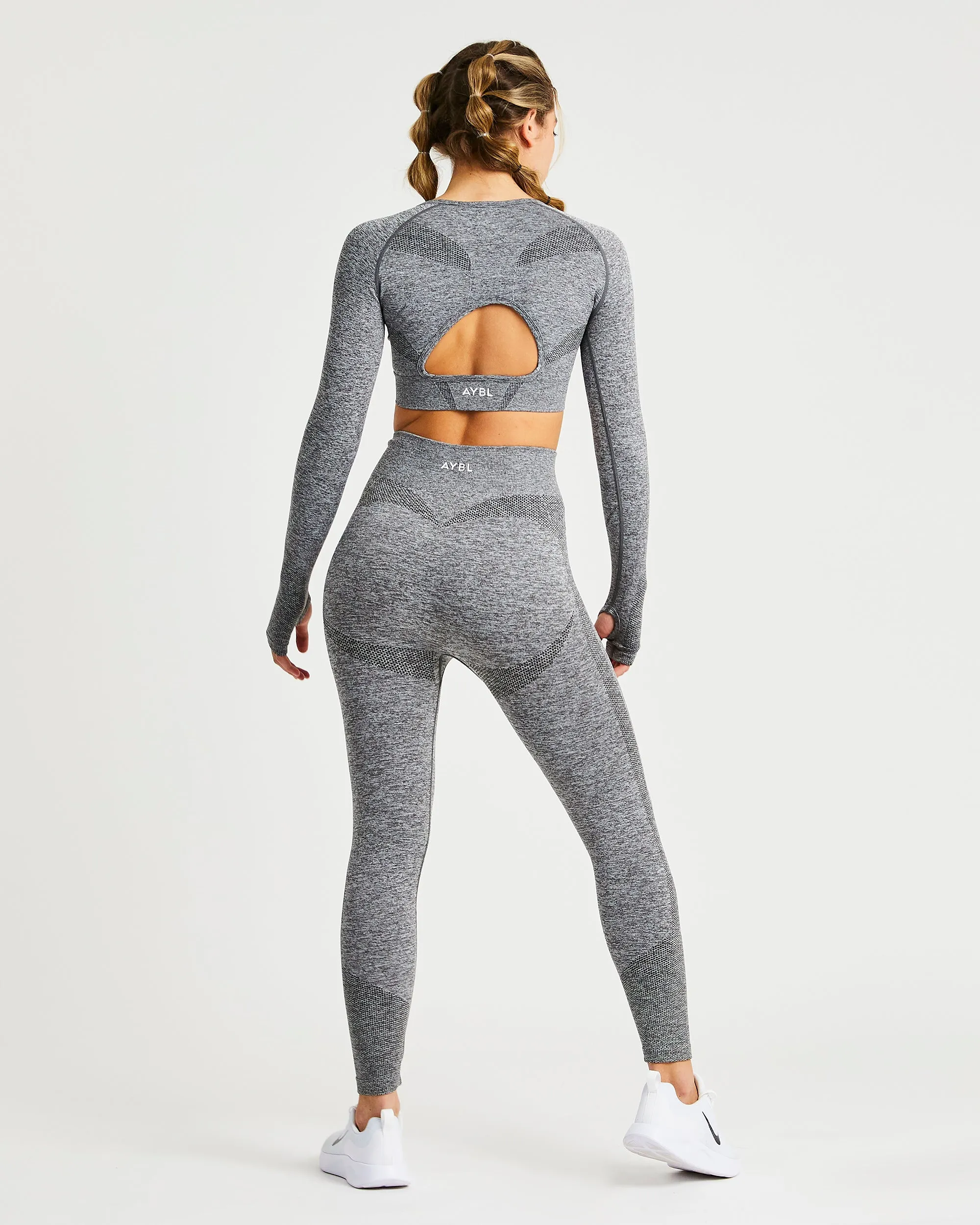 Motion Seamless Long Sleeve Crop Top - Grey Marl sold by AYBL product image thumbnail 4