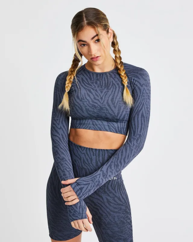 Evolve Animal Seamless Long Sleeve Crop Top - Slate Blue sold by AYBL