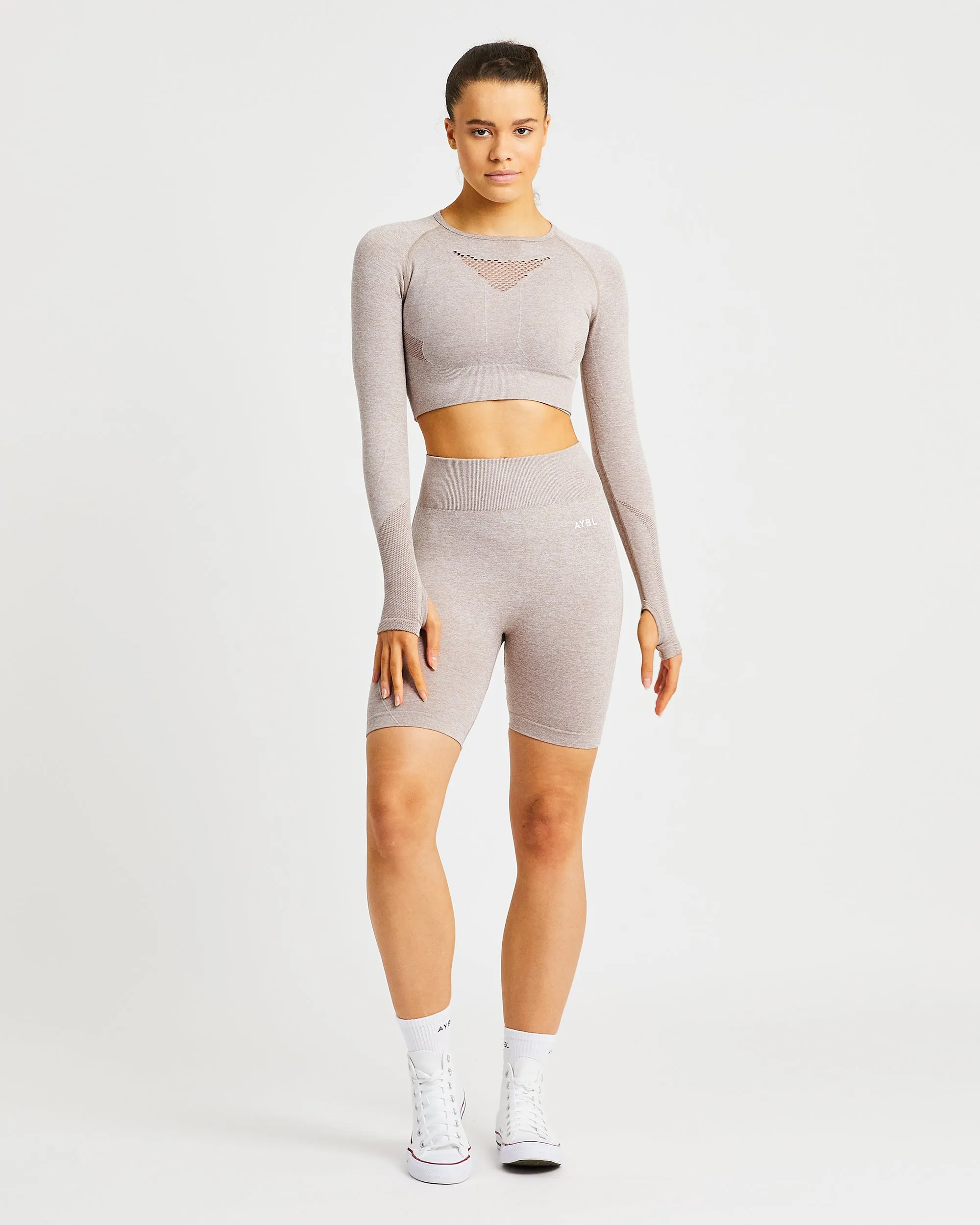 Motion Seamless Long Sleeve Crop Top - Soft Beige sold by AYBL product image thumbnail 3
