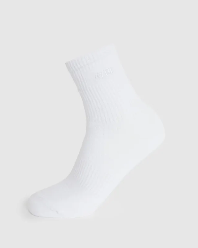 Tonal Embroidered Crew Socks - White sold by AYBL