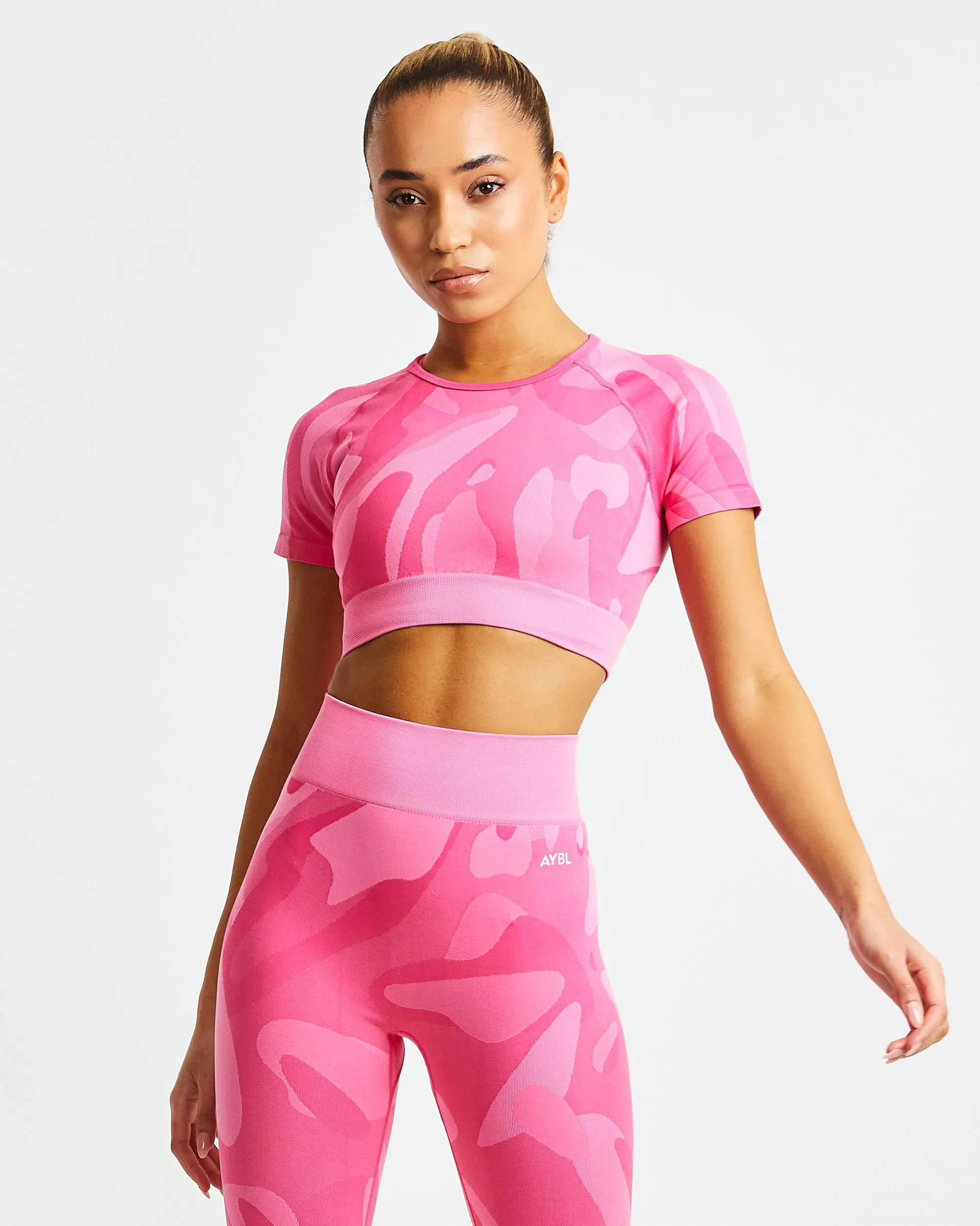 Abstract Seamless Crop Top - Hot Pink sold by AYBL