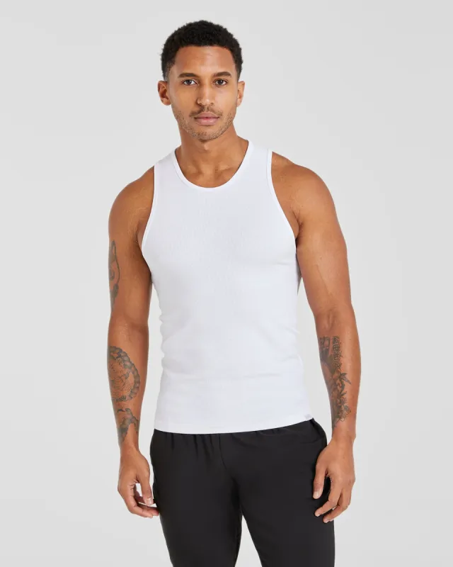 Essential Ribbed Tank - White sold by AYBL