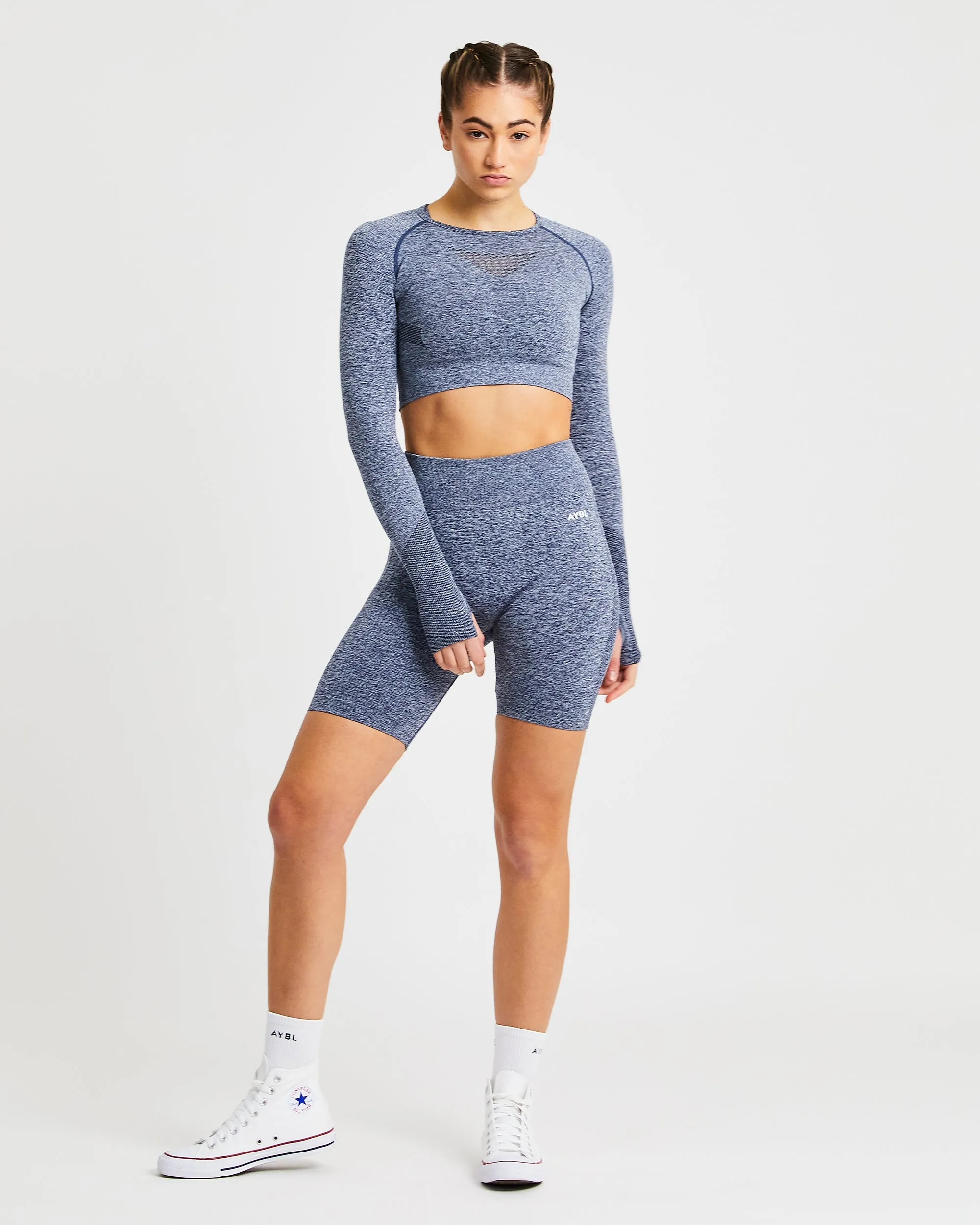 Motion Seamless Long Sleeve Crop Top - Navy sold by AYBL product image thumbnail 3