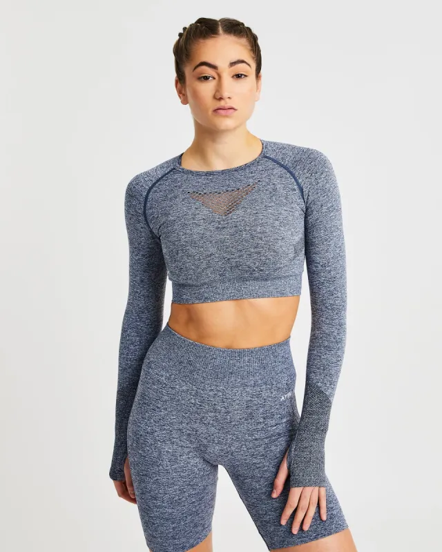 Motion Seamless Long Sleeve Crop Top - Navy sold by AYBL