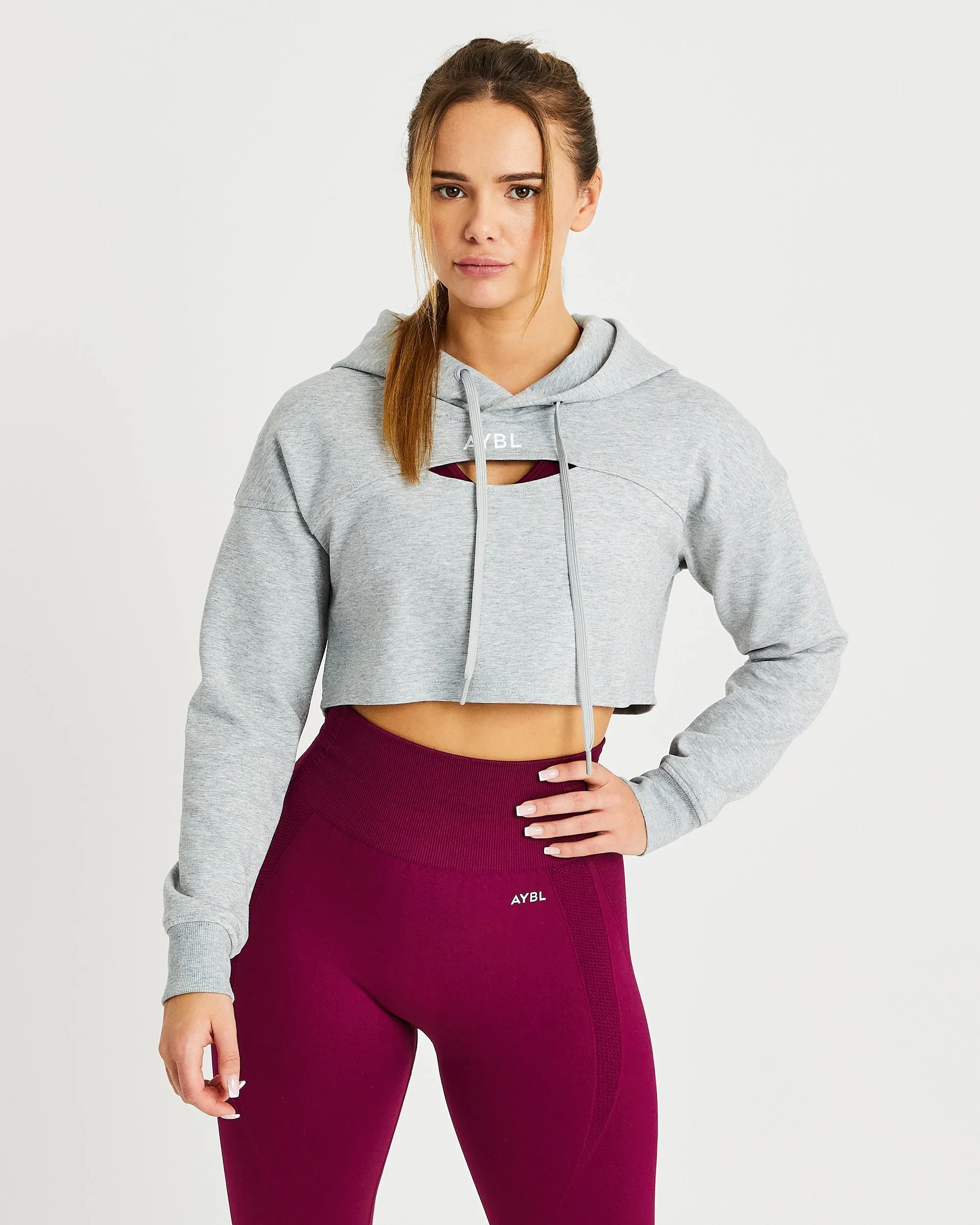 Everyday Cutout Crop Hoodie - Heather Grey sold by AYBL
