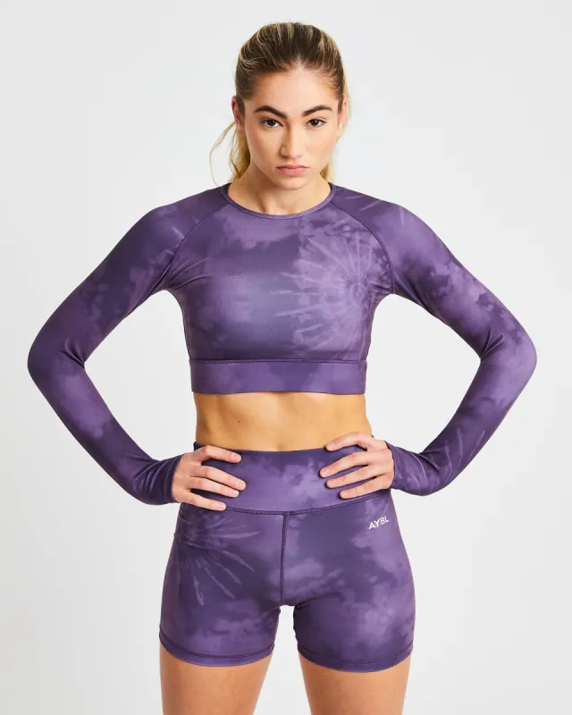 Core Long Sleeve Crop Top - Purple Tie Dye sold by AYBL