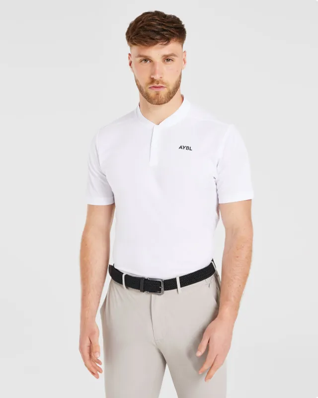 Performance Collarless Polo Shirt - White sold by AYBL