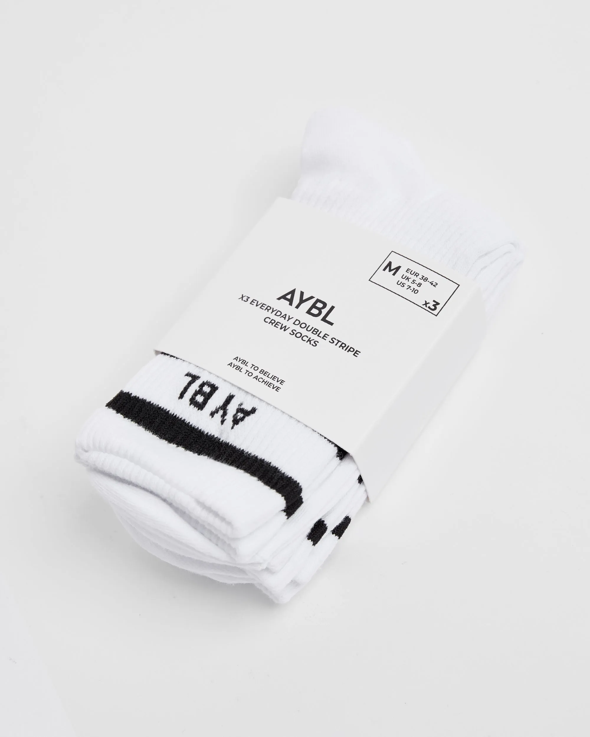 Everyday Double Stripe Crew Socks (3 Pack) - White sold by AYBL product image thumbnail 4