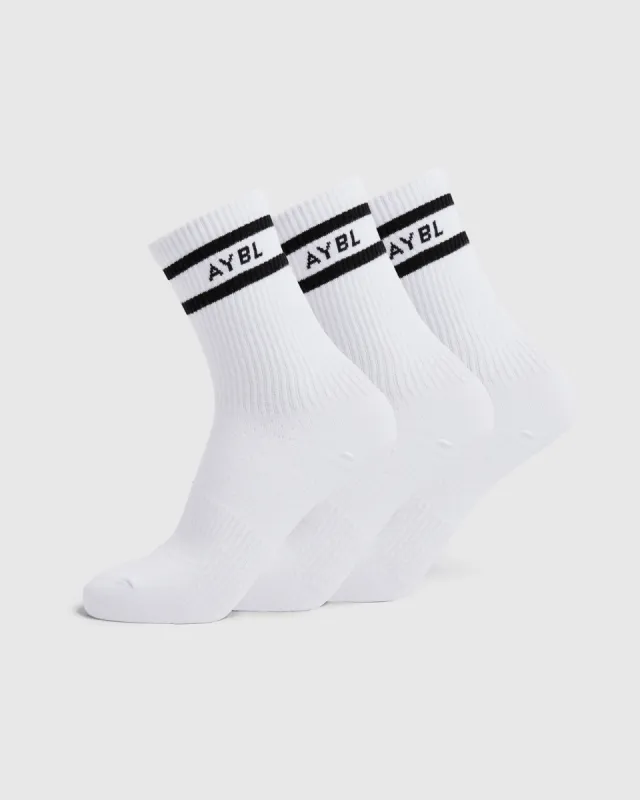 Everyday Double Stripe Crew Socks (3 Pack) - White sold by AYBL