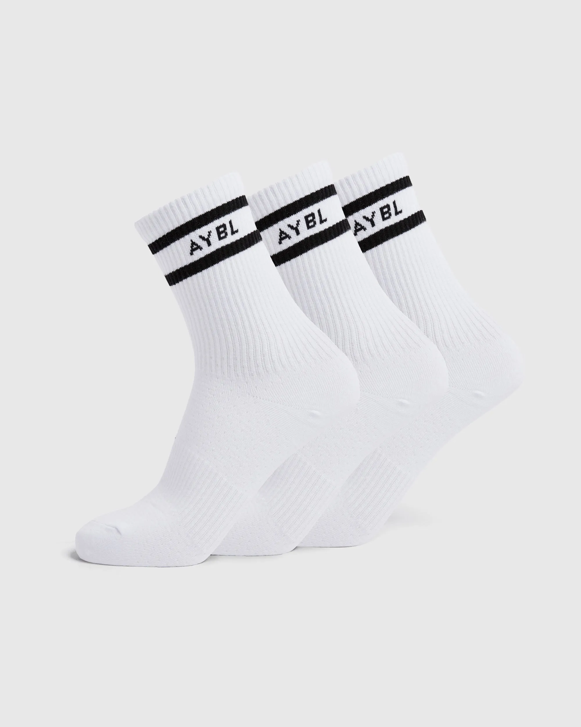 Everyday Double Stripe Crew Socks (3 Pack) - White sold by AYBL