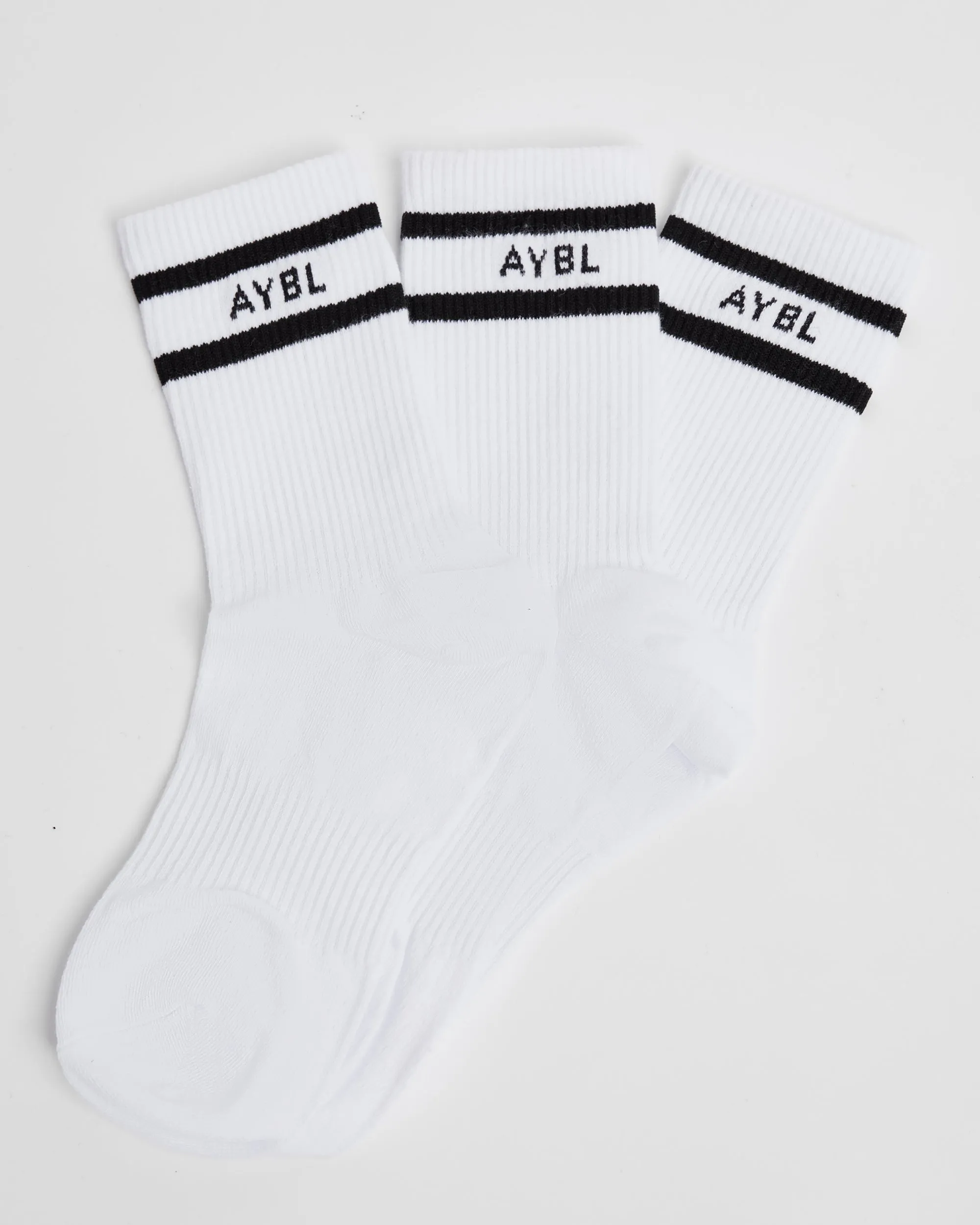Everyday Double Stripe Crew Socks (3 Pack) - White sold by AYBL product image thumbnail 2