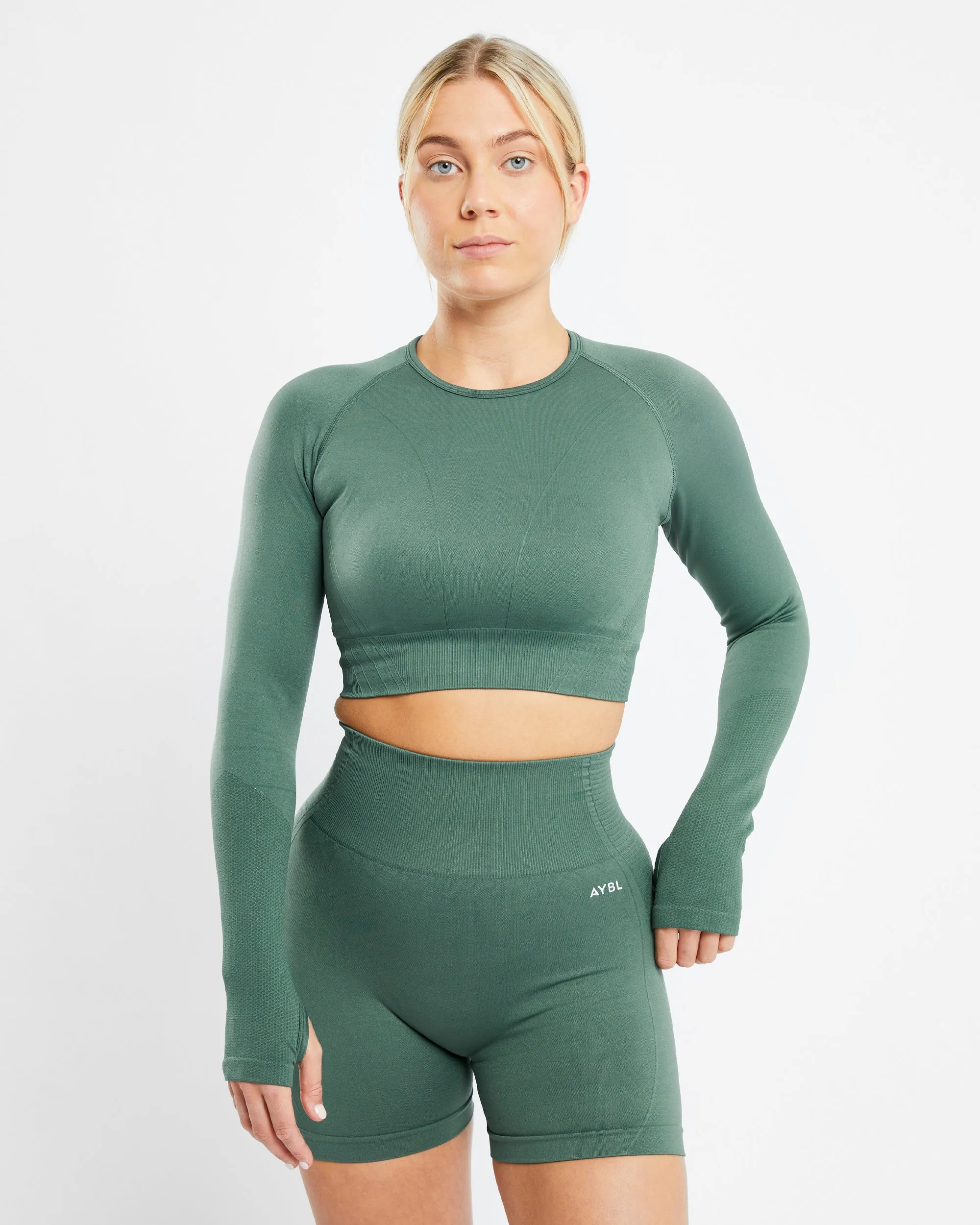 Balance V2 Seamless Long Sleeve Crop Top - Green sold by AYBL