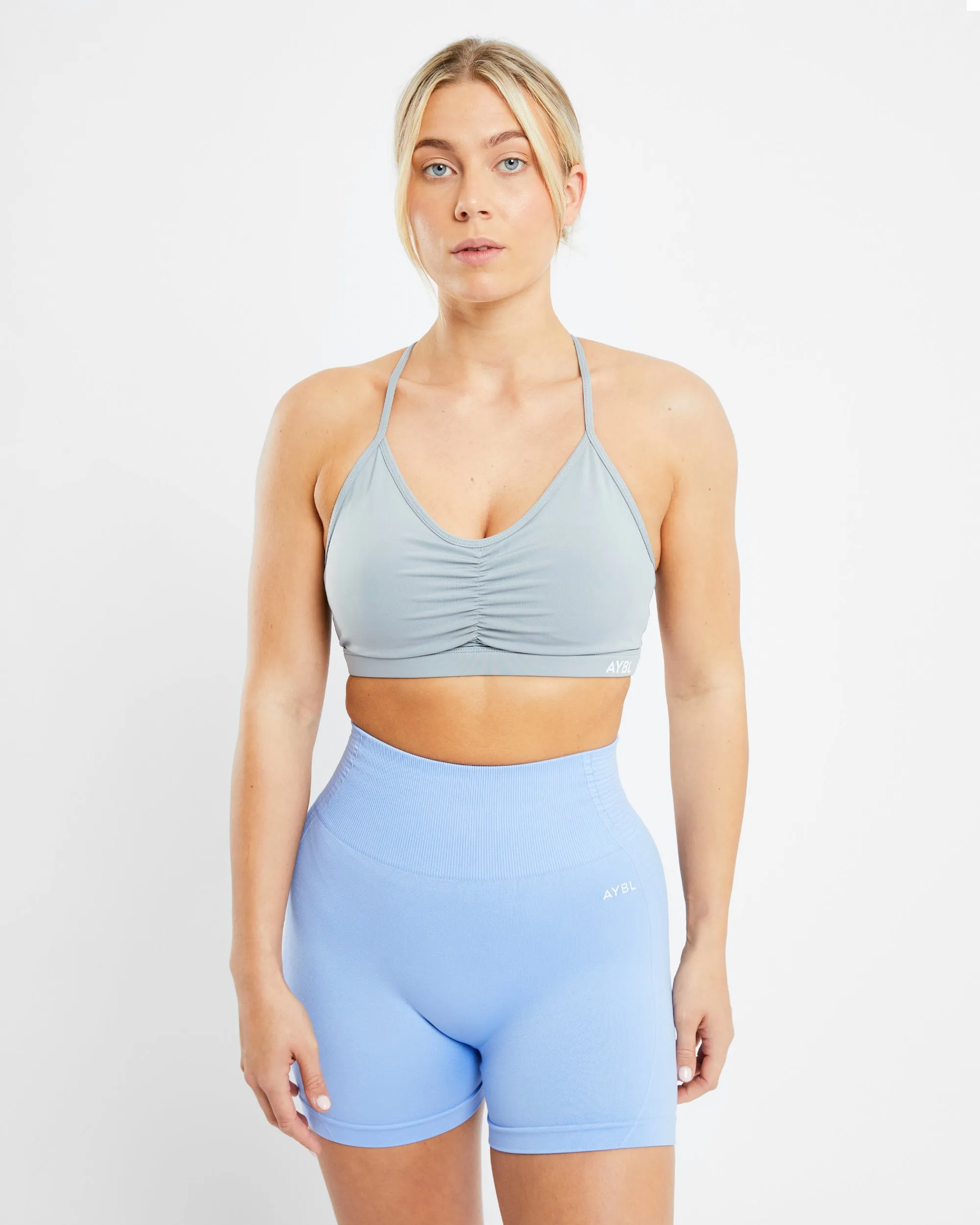 Essential Ruched Sports Bra - Pebble Grey sold by AYBL